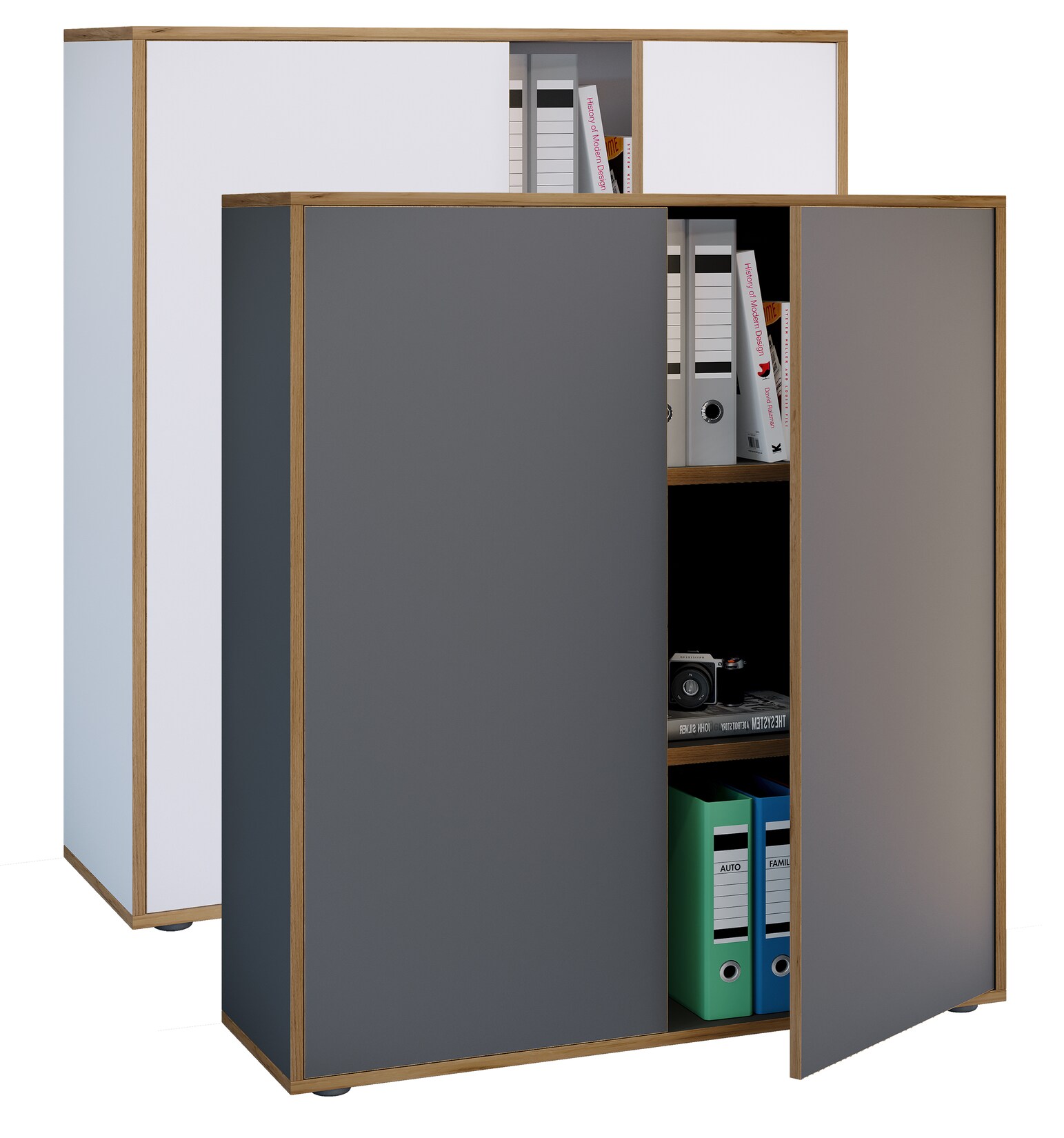 VCM Holz Büroschrank Ordner Aktenschrank Büromöbel Schrank Salia 3-fach Breite 100 cm Drehtüren