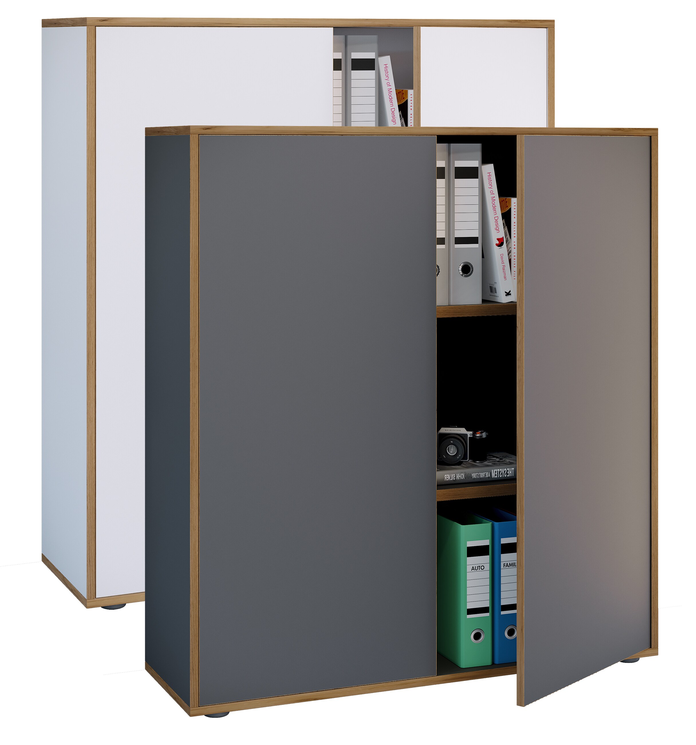 VCM Holz B&uuml;roschrank Ordner Aktenschrank B&uuml;rom&ouml;bel Schrank Salia 3-fach Breite 100 cm Dreht&uuml;ren - Bild 1