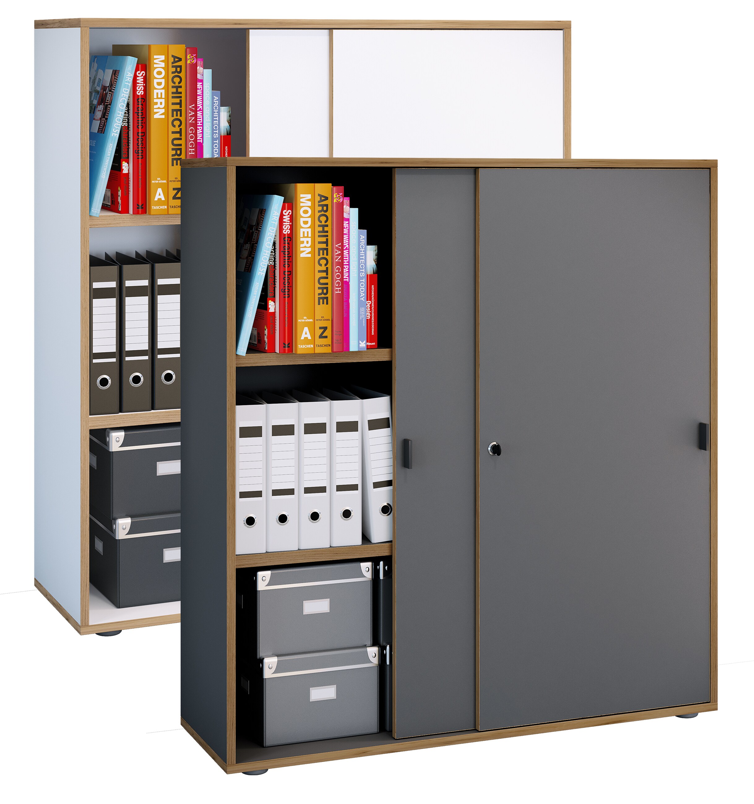 VCM B&uuml;roschrank mit 3 F&auml;chern | moderner Aktenschrank mit Schiebet&uuml;ren | Ma&szlig;e ca. H. 110 x B. 100 x T. 37 cm&ndash; Salia 3-Fach - Bild 1