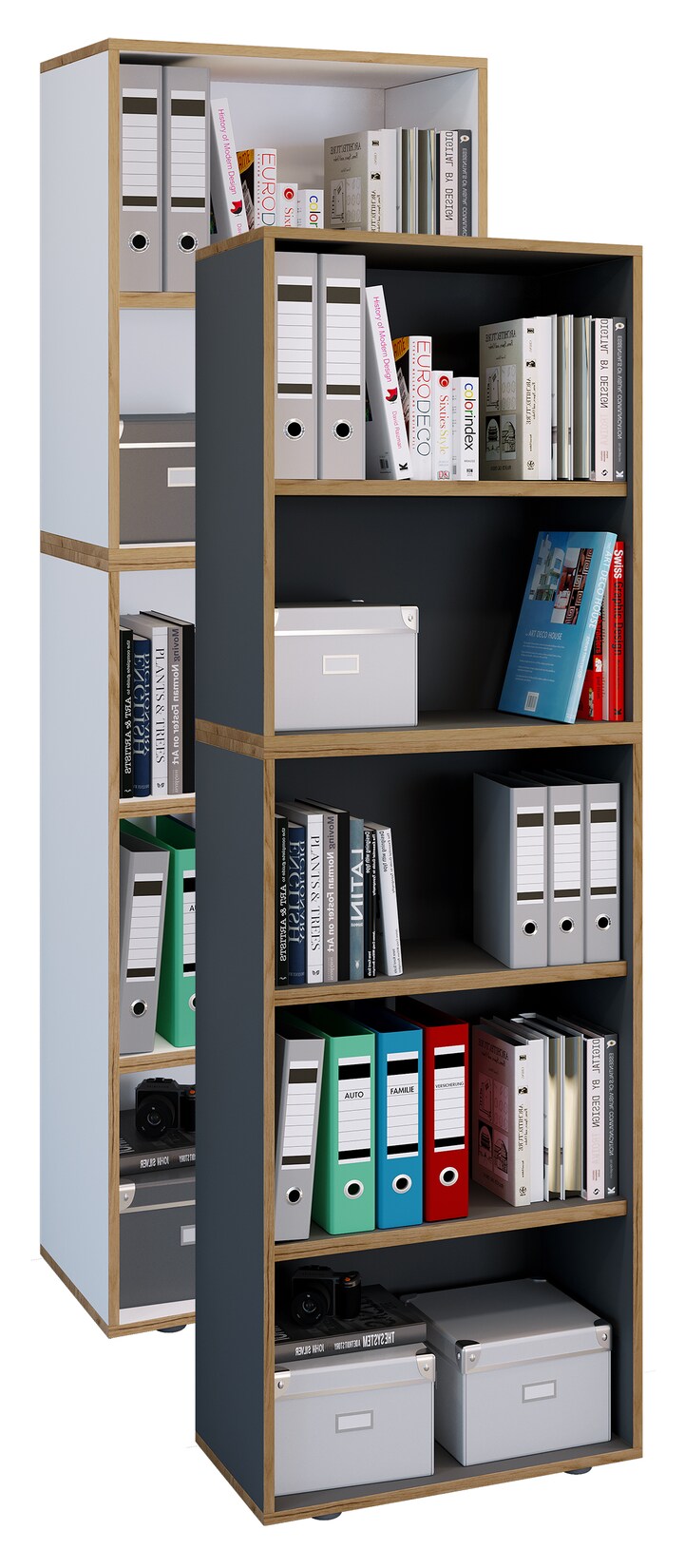 VCM Holzregal stehend platzsparender Aktenschrank Maße ca. B. 60 x H. 183 x T. 33 cm Elegantes Regal Büroregal – Salia 5fach B. 60 cm