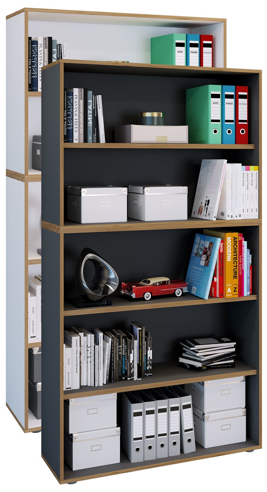 VCM Holzregal stehend platzsparender Aktenschrank Maße ca. B. 100 x H. 183 x T. 33 cm Elegantes Regal Büroregal – Salia 5fach B. 100 cm