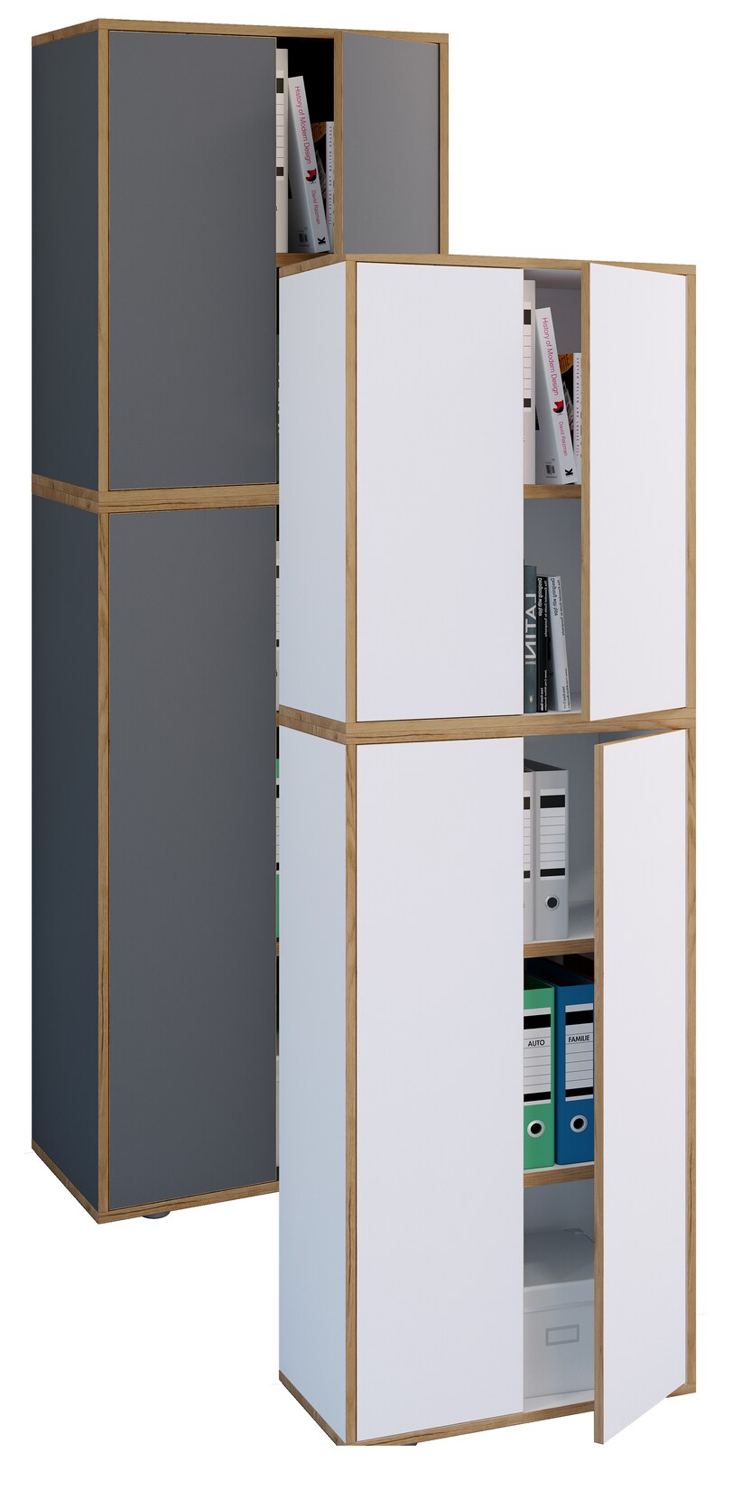 VCM Holz Büroschrank Ordner Aktenschrank Büromöbel Schrank Salia 5-fach Breite 60 cm Drehtüren