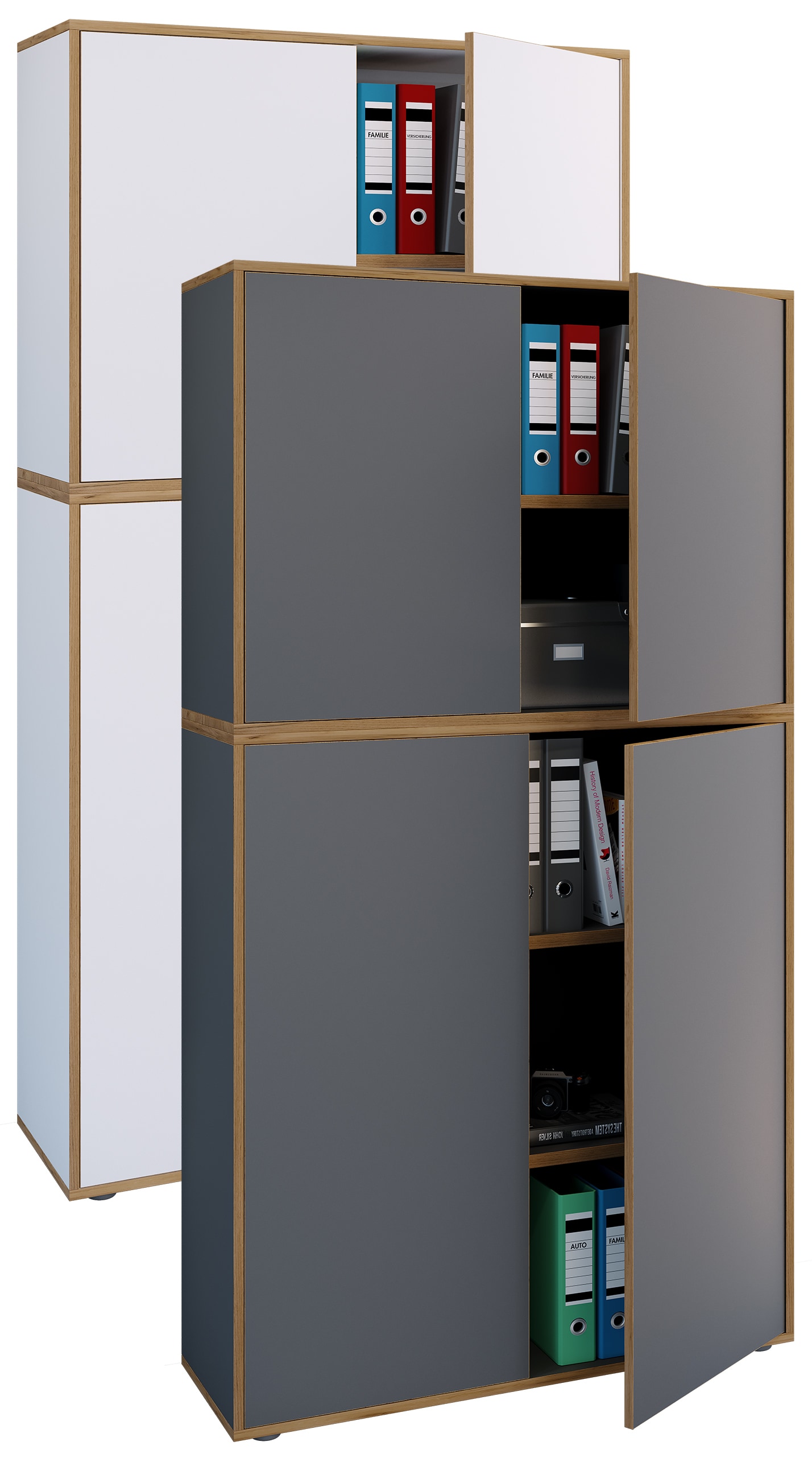 VCM Holz B&uuml;roschrank Ordner Aktenschrank B&uuml;rom&ouml;bel Schrank Salia 5-fach Breite 100 cm Dreht&uuml;ren - Bild 1