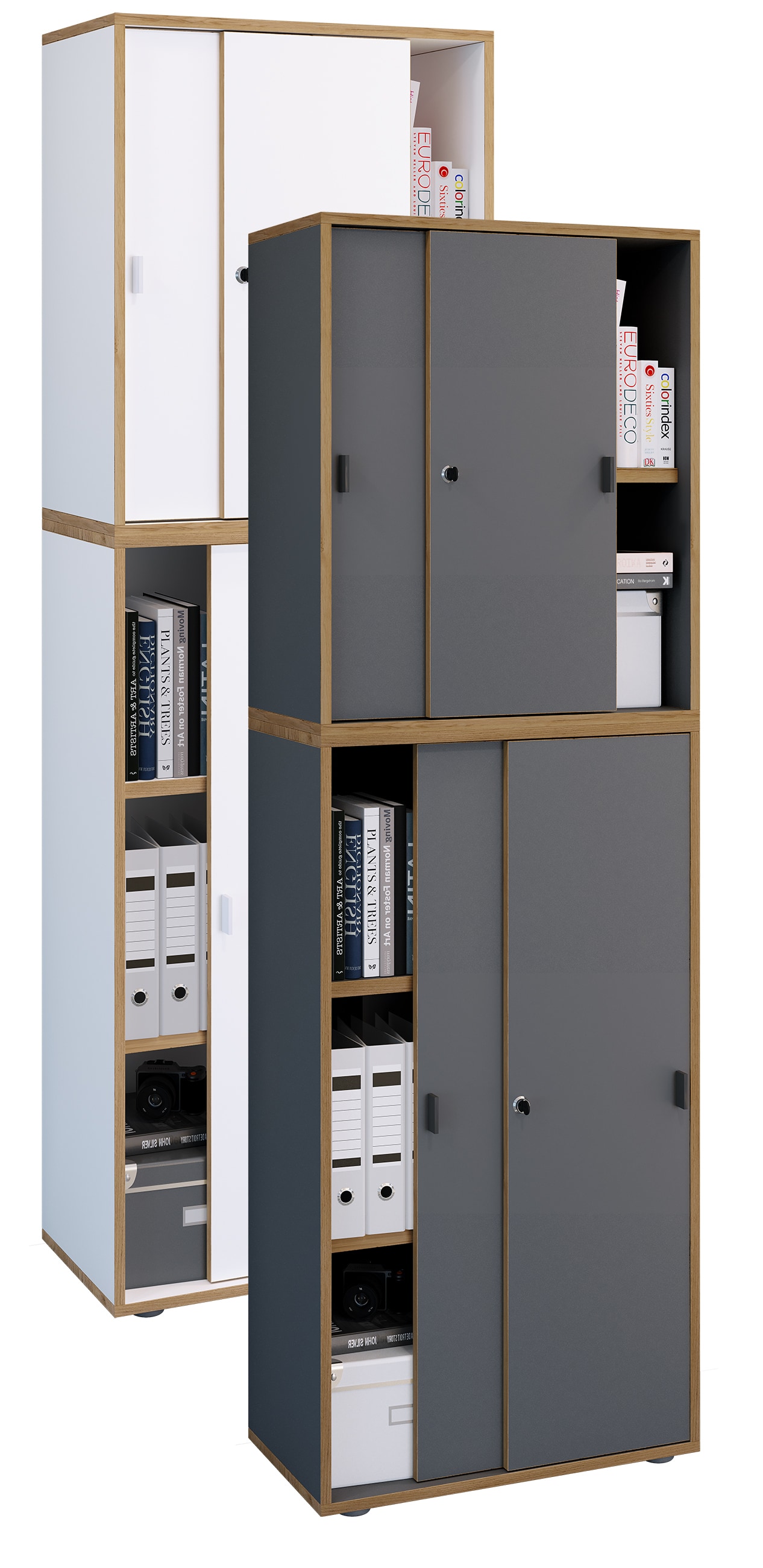 VCM Holz B&uuml;roschrank Ordner Aktenschrank B&uuml;rom&ouml;bel Schrank Salia 5-fach Breite 60 cm Schiebet&uuml;ren - Bild 1