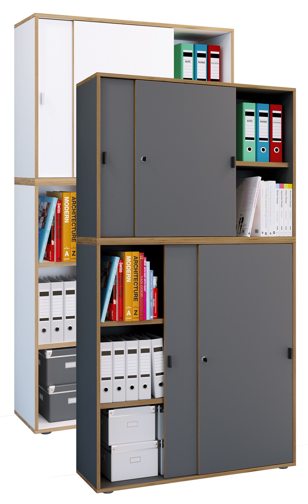 VCM Holz Büroschrank Ordner Aktenschrank Büromöbel Schrank Salia 5-fach Breite 100 cm Schiebetüren