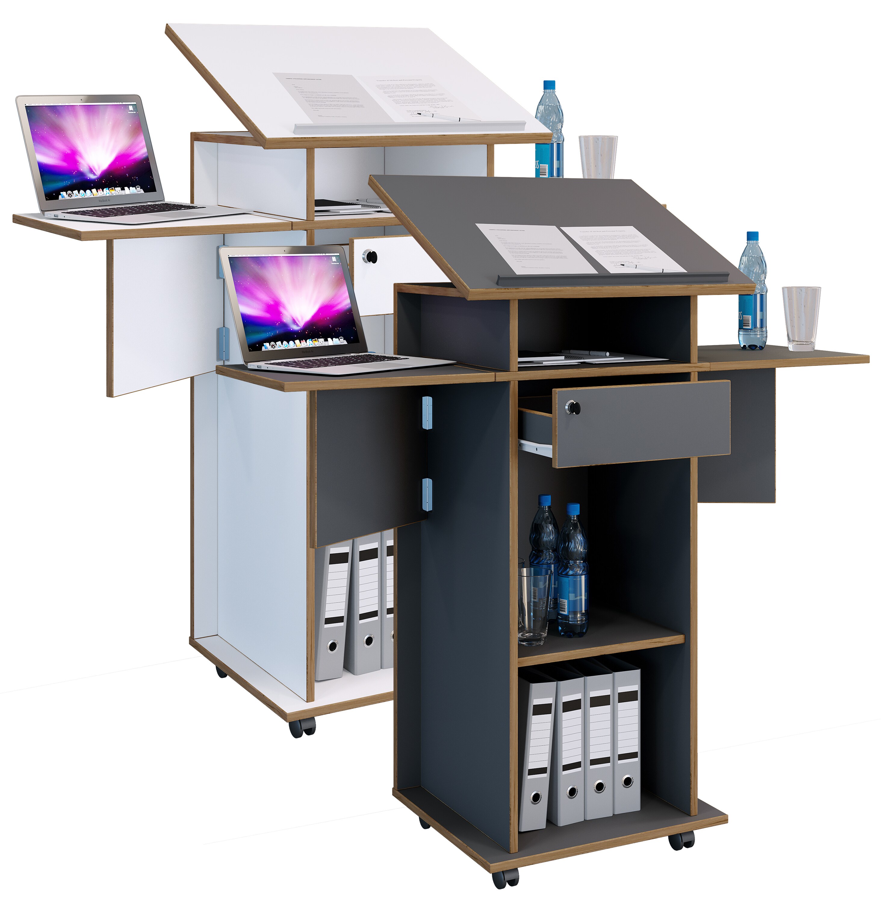 VCM Holz mobiles Rednerpult | Ma&szlig;e ca. H. 107 bis 128 cm x B. 60 bis 123 cm x T. 44 cm | rollbar mit Schublade | Stehpult | Stehtisch - Salia - Bild 1