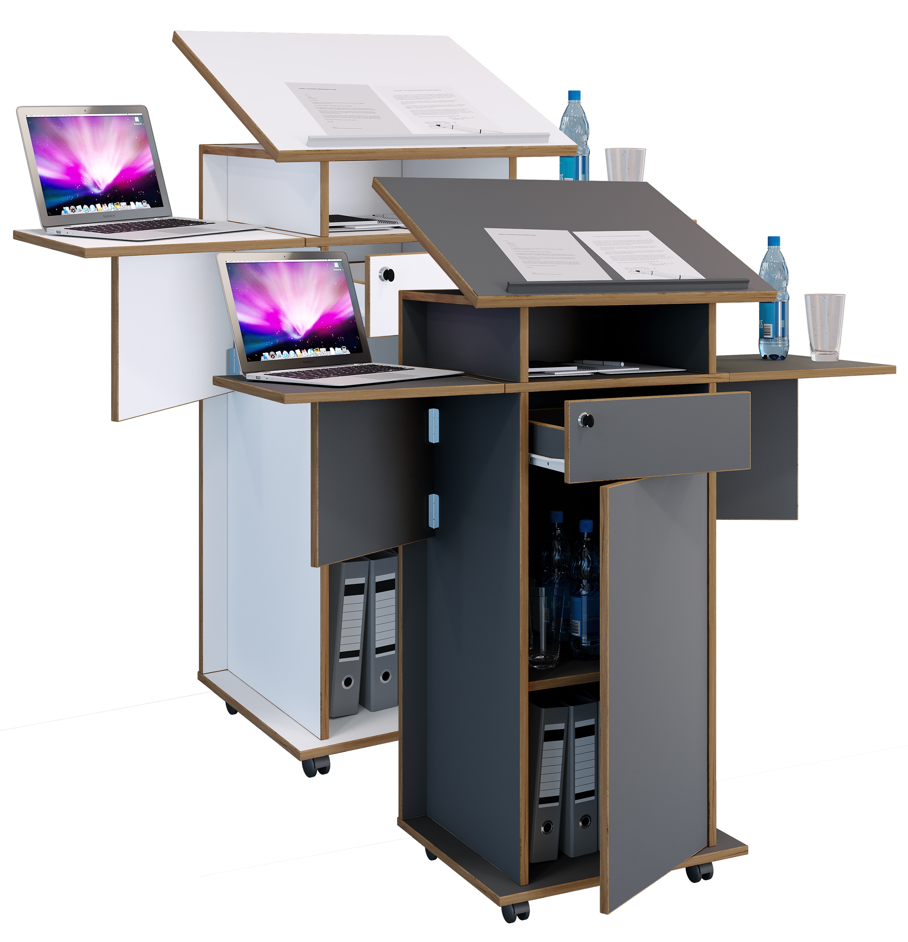 VCM Holz mobiles Rednerpult | Ma&szlig;e ca. H. 107 bis 128 cm x B. 60 bis 123 cm x T. 44 cm | rollbar mit Schublade | Stehpult | Stehtisch mit T&uuml;r - Salia - Bild 1