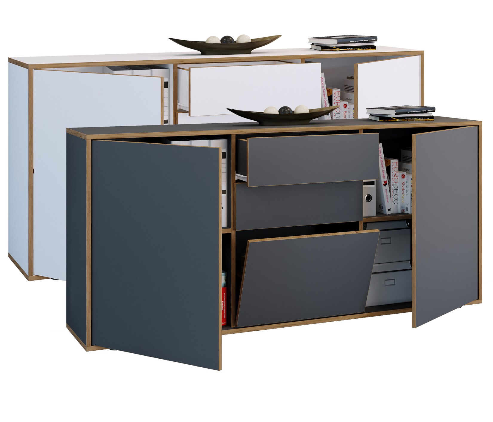 VCM Holz Kommode   Sideboard mit Drehtüren, Schubladen  und einer Klappe   Büromöbel   Maße ca. H. 74 x B. 160 x T. 33cm – Salia | 04051814444951