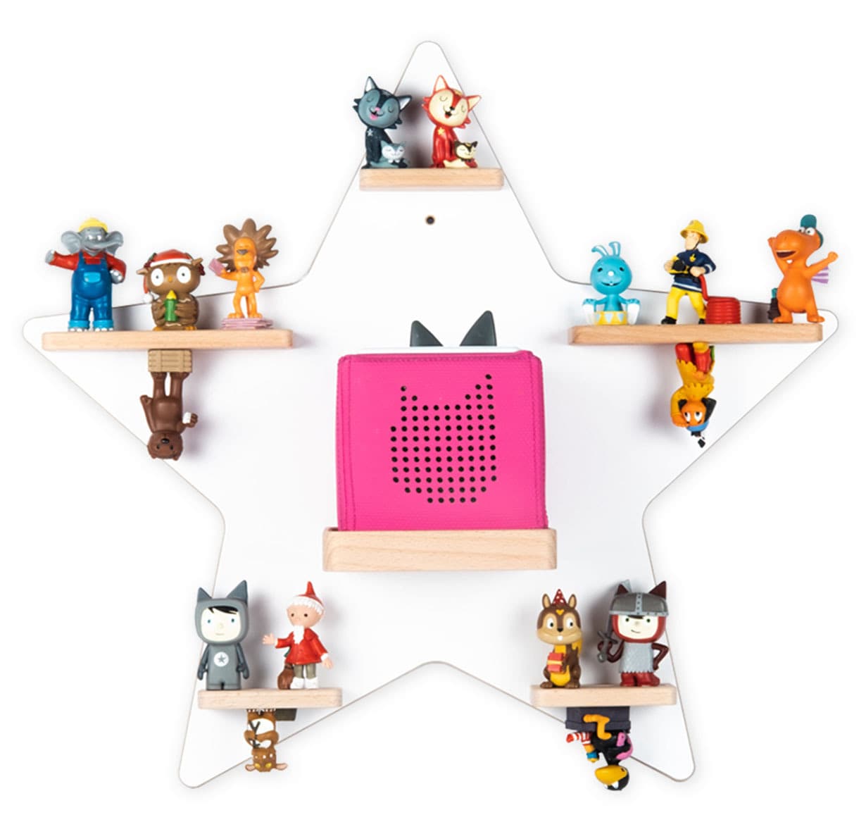 BOARTI Kinderregal Stern | h&auml;ngend f&uuml;r Toniebox und Tonie Figuren | platzsparendes Regal | H. 55 x B. 52 x T. 19 cm | Wandregal f&uuml;r Musikbox und Figuren Aufbewahrung Magneteins&auml;tzen | Aufbewahrungsregal Holz - Bild 1