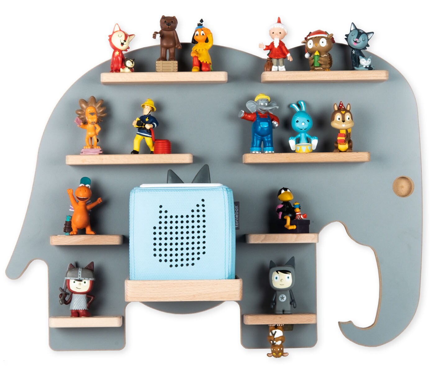 BOARTI Kinderregal Tier Elefant   hängend für Toniebox und Tonie Figuren   platzsparendes Regal   H. 40 x B. 54 x T. 19   Wandregal für Musikbox Figuren Aufbewahrung Magneteinsätzen   Aufbewahrungsregal Holz | 04260641120024