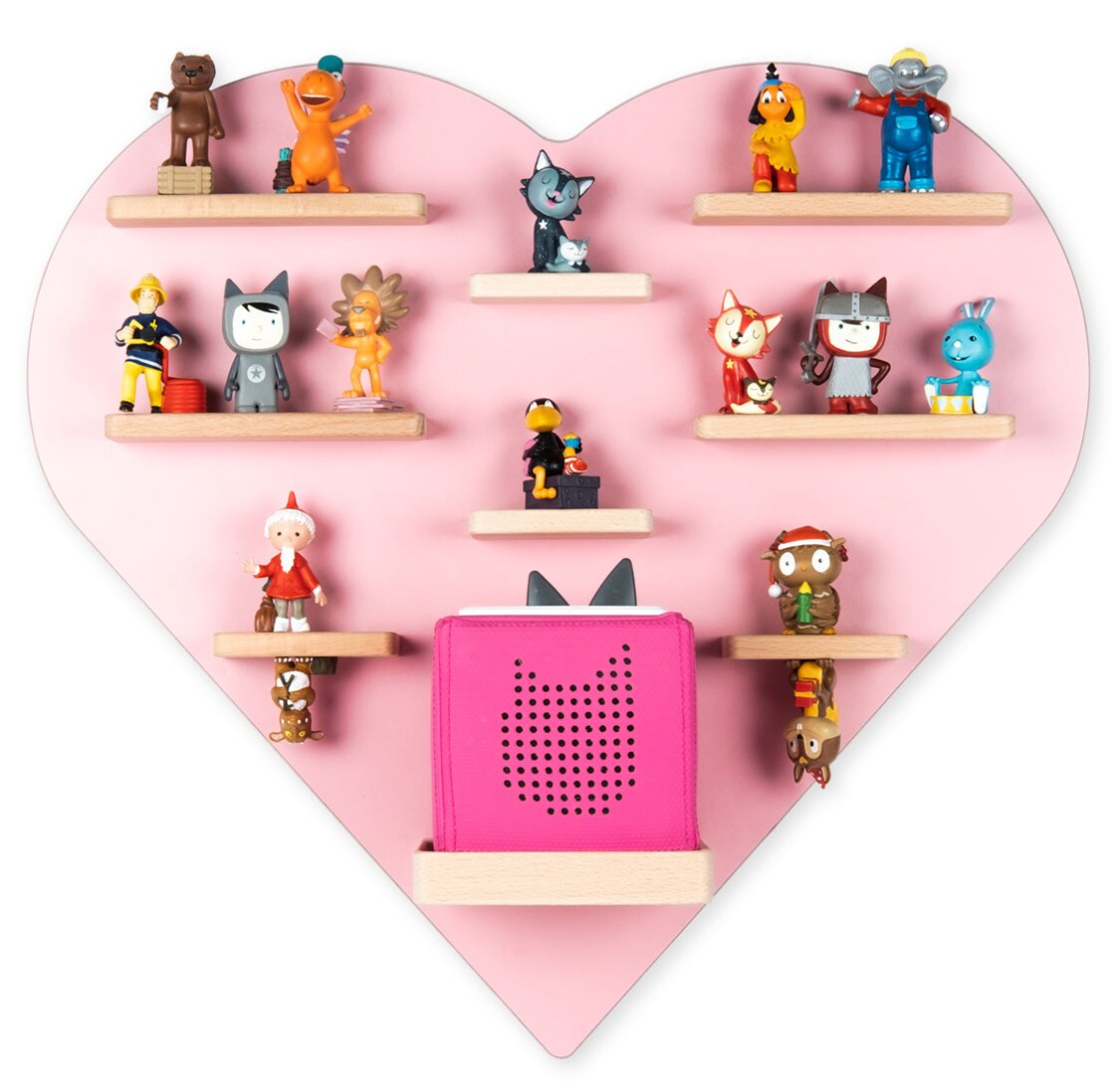 BOARTI Kinderregal Herz | h&auml;ngend f&uuml;r Toniebox und Tonie Figuren | platzsparendes Regal | H. 51 x B. 54 x T. 19 cm | Wandregal f&uuml;r Musikbox und Figuren Aufbewahrung Magneteins&auml;tzen | Aufbewahrungsregal Holz - Bild 1