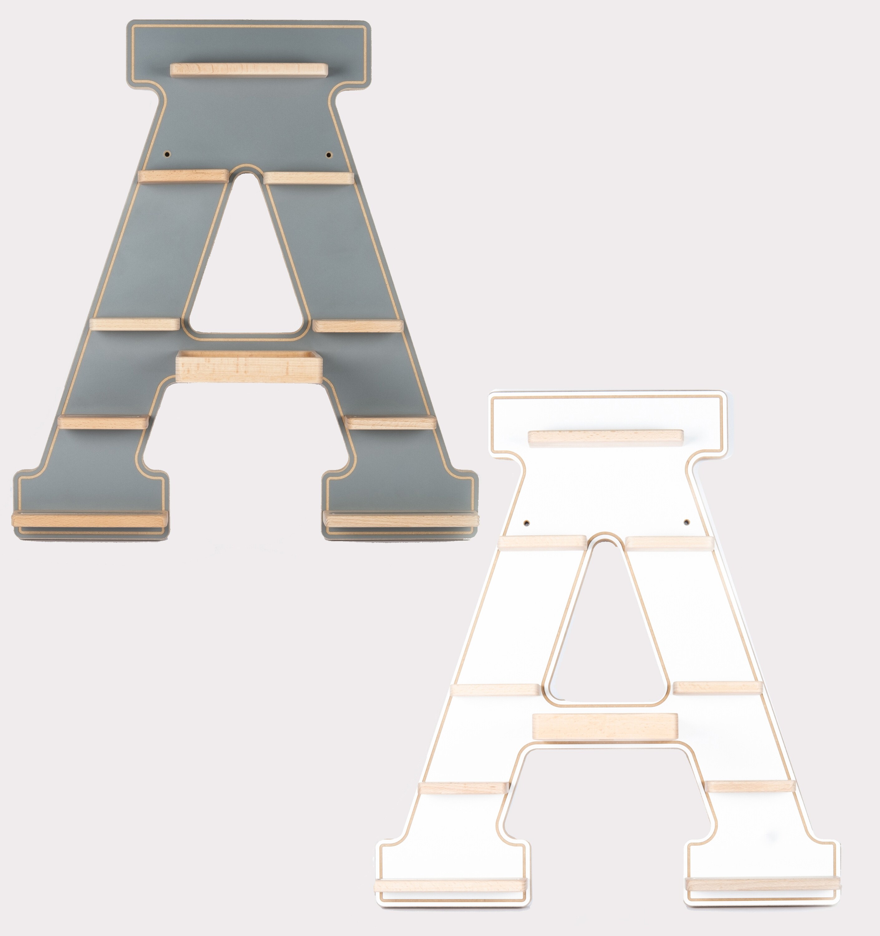 BOARTI Kinderregal Buchstabe A | h&auml;ngend f&uuml;r Toniebox und Tonie Figuren | platzsparendes Regal | H. 54 x B. 49 x T. 19 | Wandregal Musikbox Figuren Aufbewahrung mit Magneteins&auml;tzen | Aufbewahrungsregal Holz - Bild 1