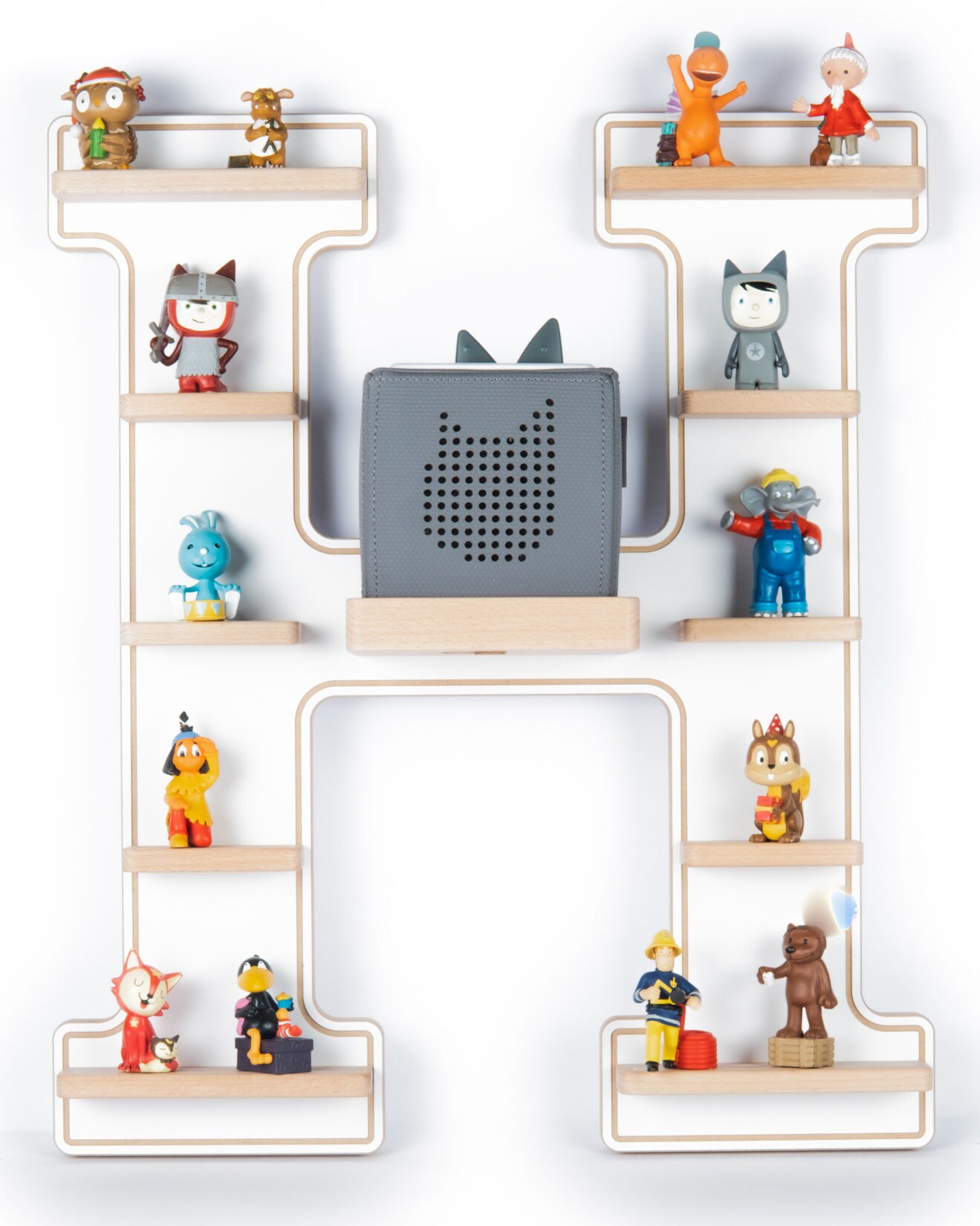 BOARTI Kinderregal Buchstabe H hängend für Toniebox und Tonie Figuren platzsparendes Regal H. 54 x B. 46 x T. 19 cm Wandregal Musikbox Figuren Aufbewahrung Magneteinsätzen Aufbewahrungsregal Holz