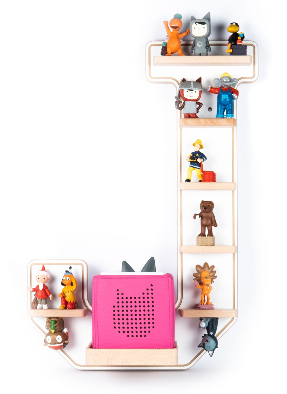 BOARTI Kinderregal Buchstabe J hängend für Toniebox und Tonie Figuren platzsparendes Regal H. 54 x B. 37 x T. 19 Wandregal Musikbox und Figuren Aufbewahrung Magneteinsätzen Aufbewahrungsregal Holz