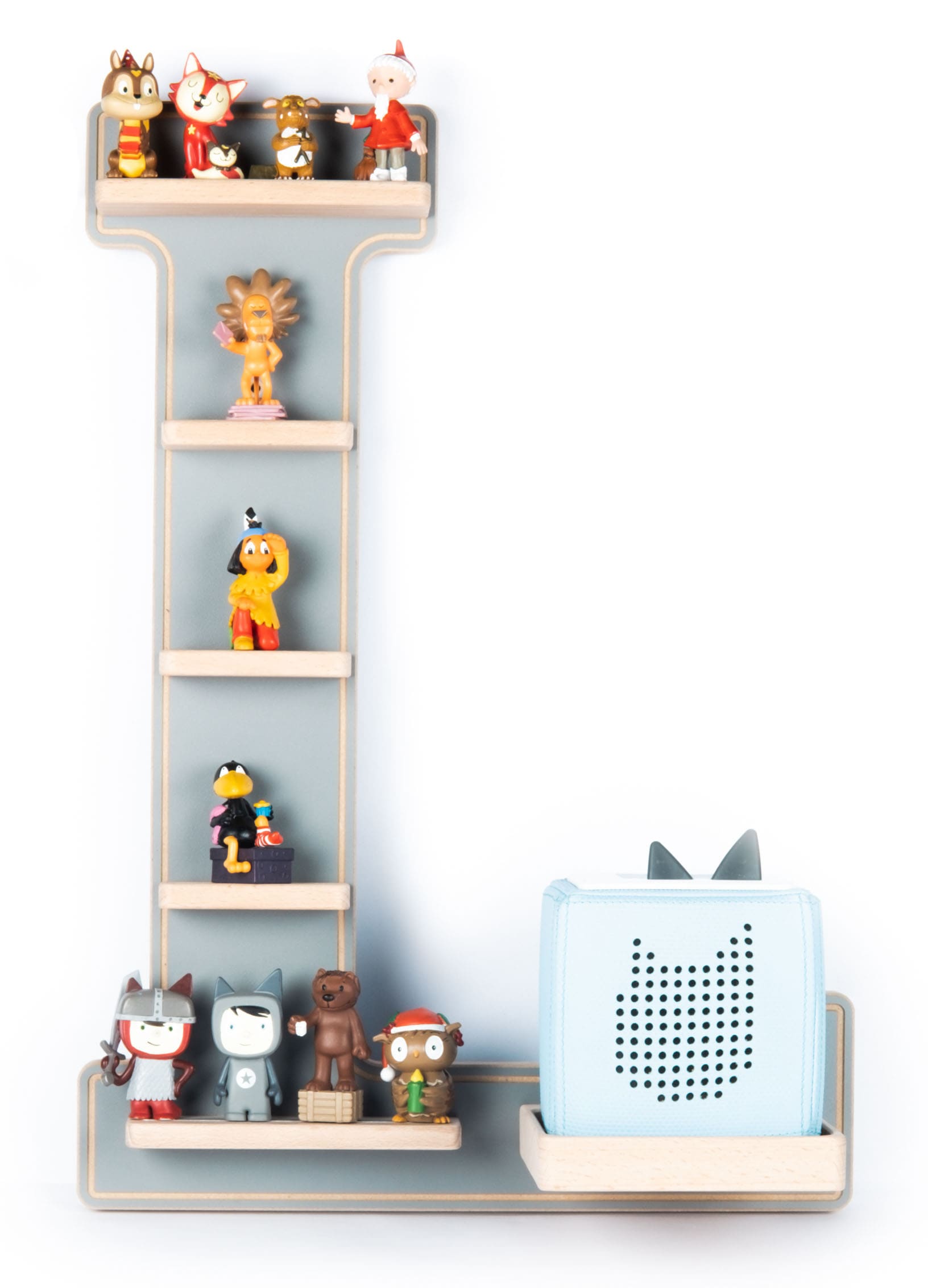 BOARTI Kinderregal Buchstabe L | h&auml;ngend f&uuml;r Toniebox und Tonie Figuren | platzsparendes Regal | H. 54 x B. 38 x T. 19 | Wandregal f&uuml;r Musikbox Figuren Aufbewahrung Magneteins&auml;tzen | Aufbewahrungsregal Holz - Bild 1