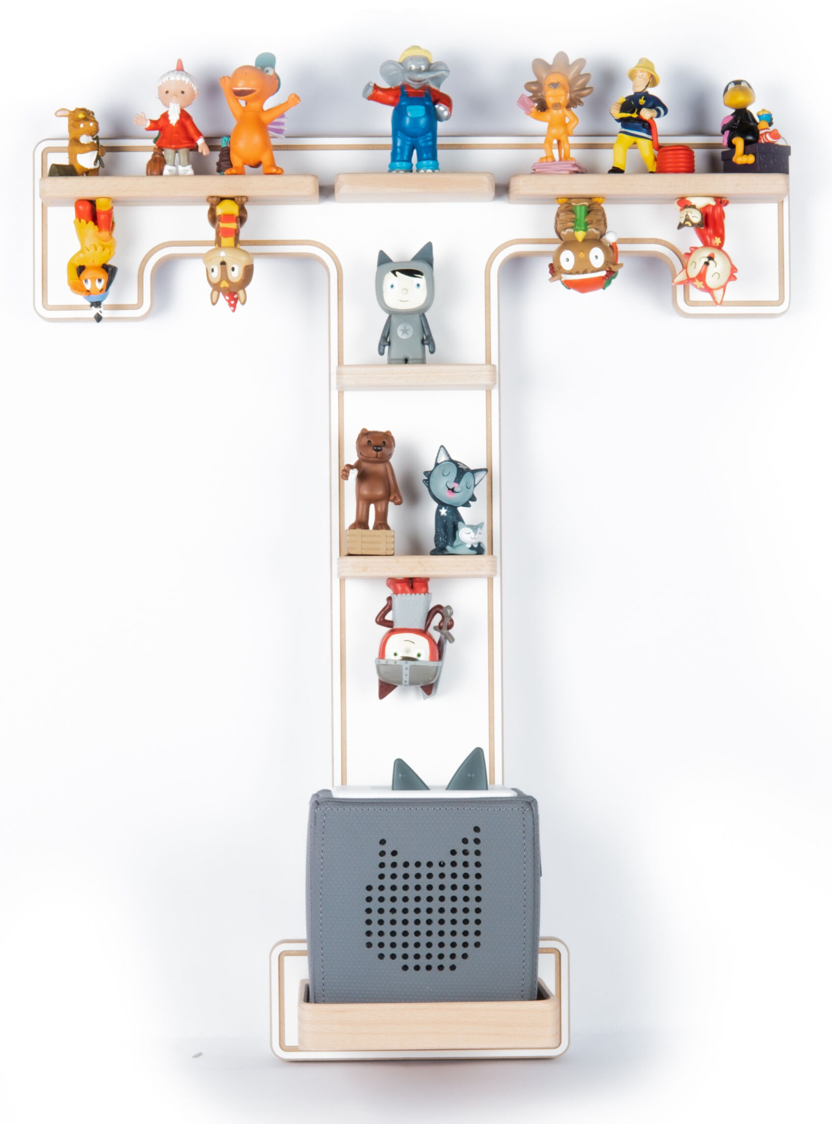 BOARTI Kinderregal Buchstabe T | h&auml;ngend f&uuml;r Toniebox und Tonie Figuren | platzsparendes Regal | H. 54 x B. 45 x T. 19 | Wandregal Musikbox und Figuren Aufbewahrung Magneteins&auml;tzen | Aufbewahrungsregal Holz - Bild 1