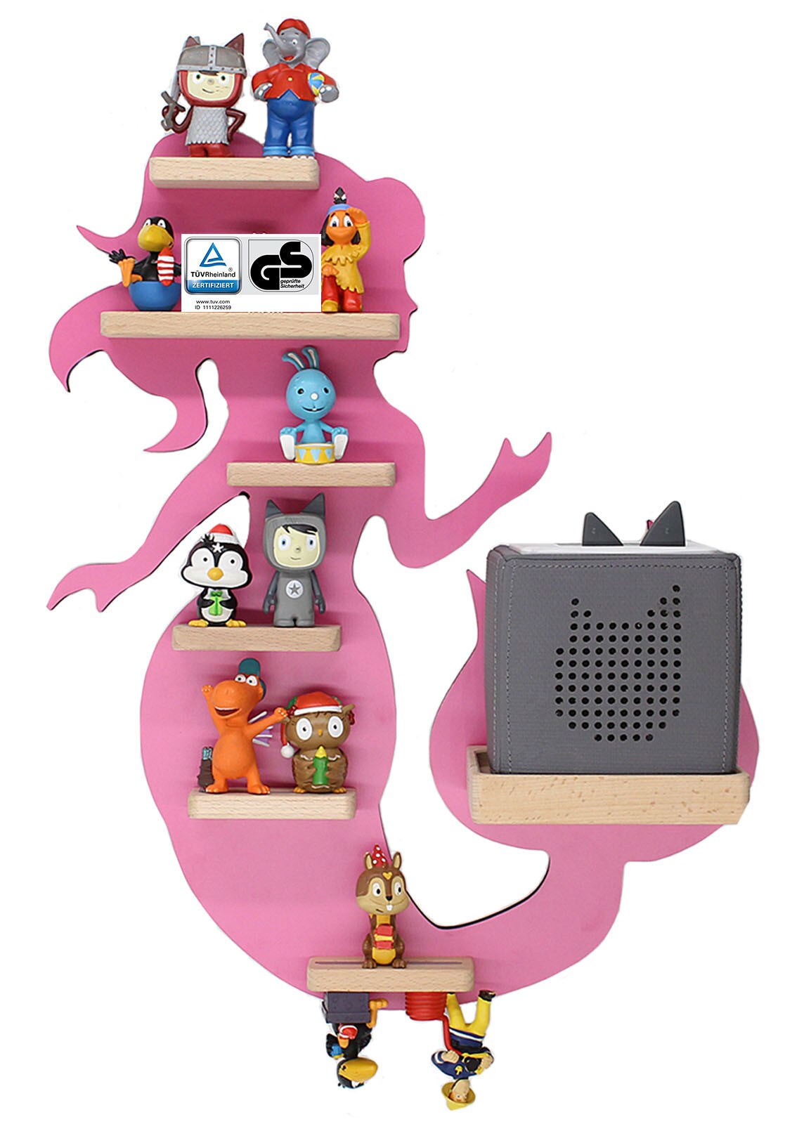 BOARTI Kinderregal Meerjungfrau   hängend für Toniebox und Tonie Figuren   platzsparendes Regal   H. 50 x B. 39 x T. 19   Wandregal Musikbox und Figuren Aufbewahrung Magneteinsätzen   Aufbewahrungsregal Holz | 04260641122844
