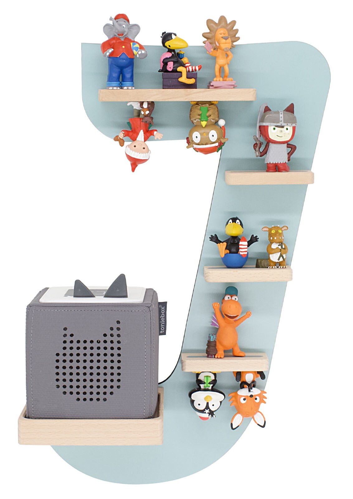 BOARTI Kinderregal Buchstabe J   hängend für Toniebox und Tonie Figuren   platzsparendes Regal   H. 47 x B. 32 x T. 19   Wandregal Musikbox und Figuren Aufbewahrung Magneteinsätzen   Aufbewahrungsregal Holz | 04260641122783