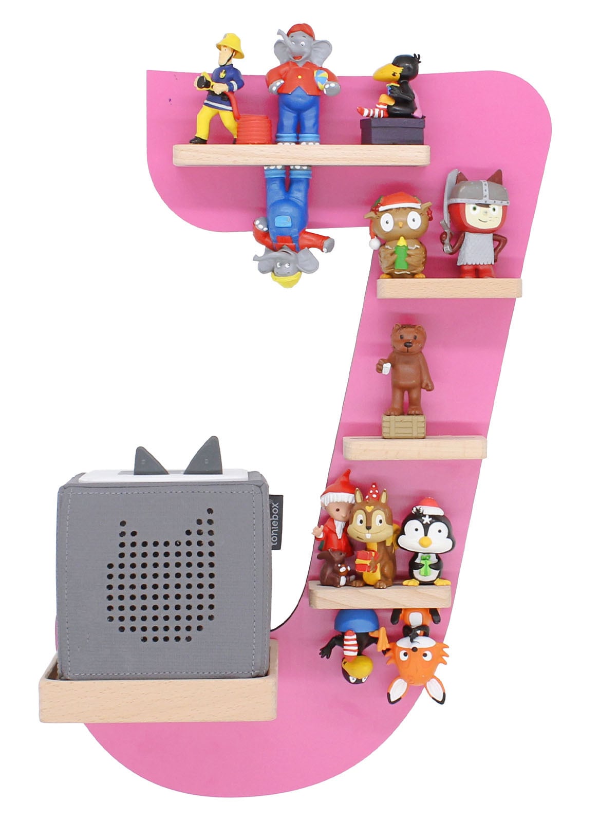 BOARTI Kinderregal Buchstabe J | h&auml;ngend f&uuml;r Toniebox und Tonie Figuren | platzsparendes Regal | H. 47 x B. 32 x T. 19 | Wandregal Musikbox und Figuren Aufbewahrung Magneteins&auml;tzen | Aufbewahrungsregal Holz - Bild 1