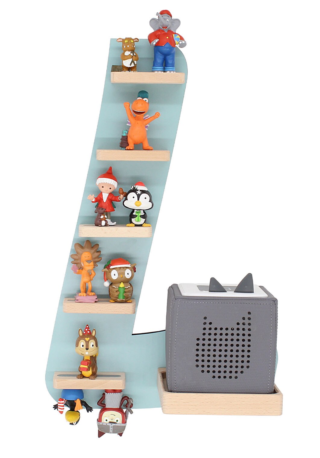 BOARTI Kinderregal Buchstabe L | h&auml;ngend f&uuml;r Toniebox und Tonie Figuren | platzsparendes Regal | H. 47 x B. 32 x T. 19 | Wandregal Musikbox und Figuren Aufbewahrung Magneteins&auml;tzen | Aufbewahrungsregal Holz - Bild 1