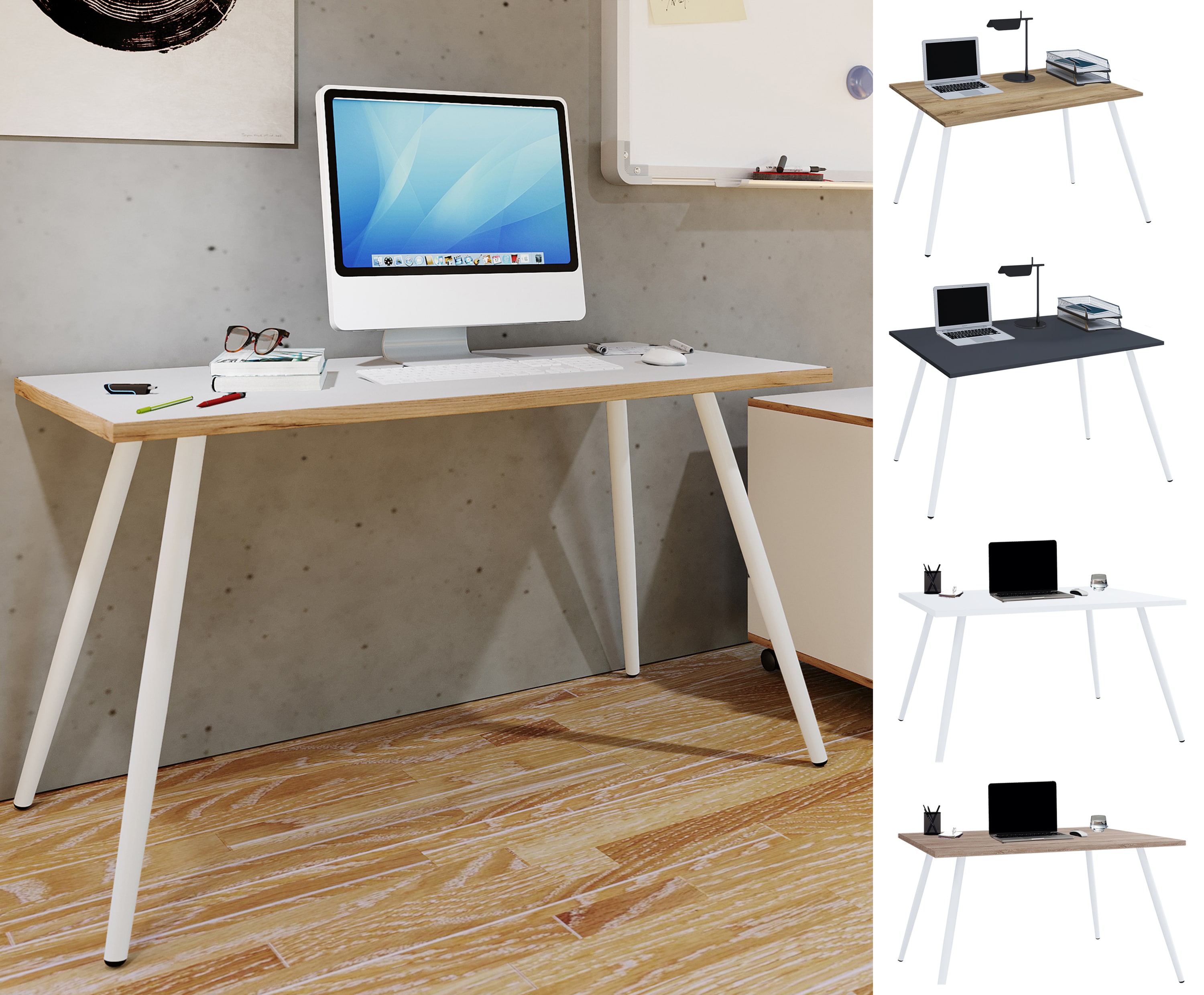 VCM Schreibtisch Computertisch B&uuml;rotisch Skandanivischer Retro Look Salia 110x50 cm - Bild 1