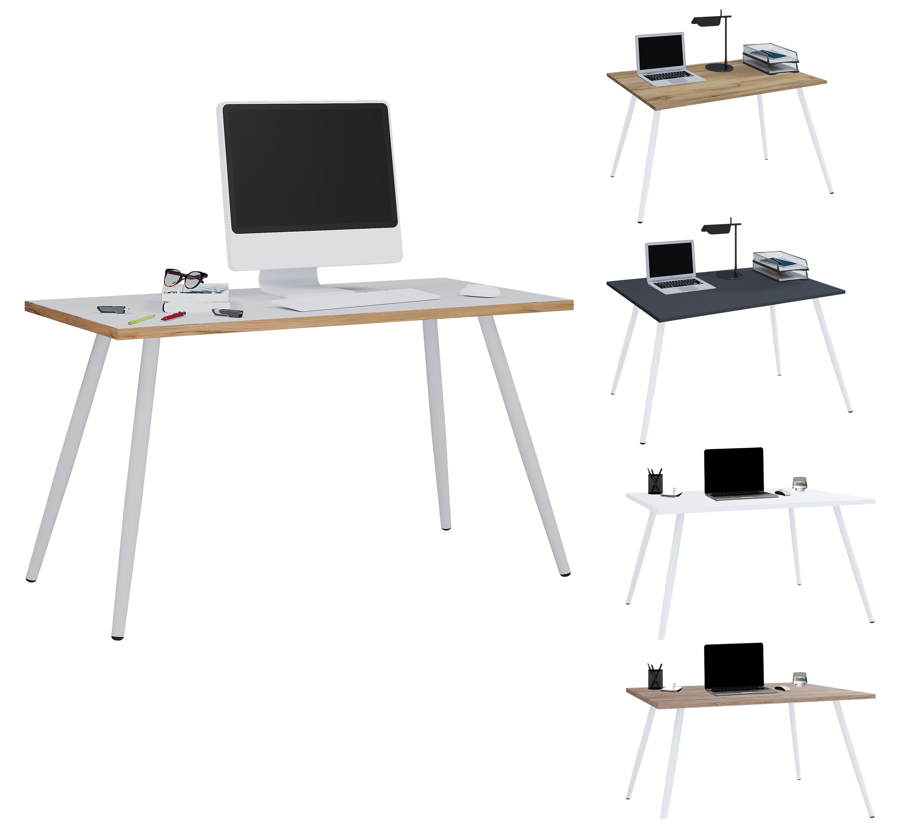 VCM Schreibtisch Computertisch B&uuml;rotisch Skandanivischer Retro Look Salia 138x50 cm - Bild 1