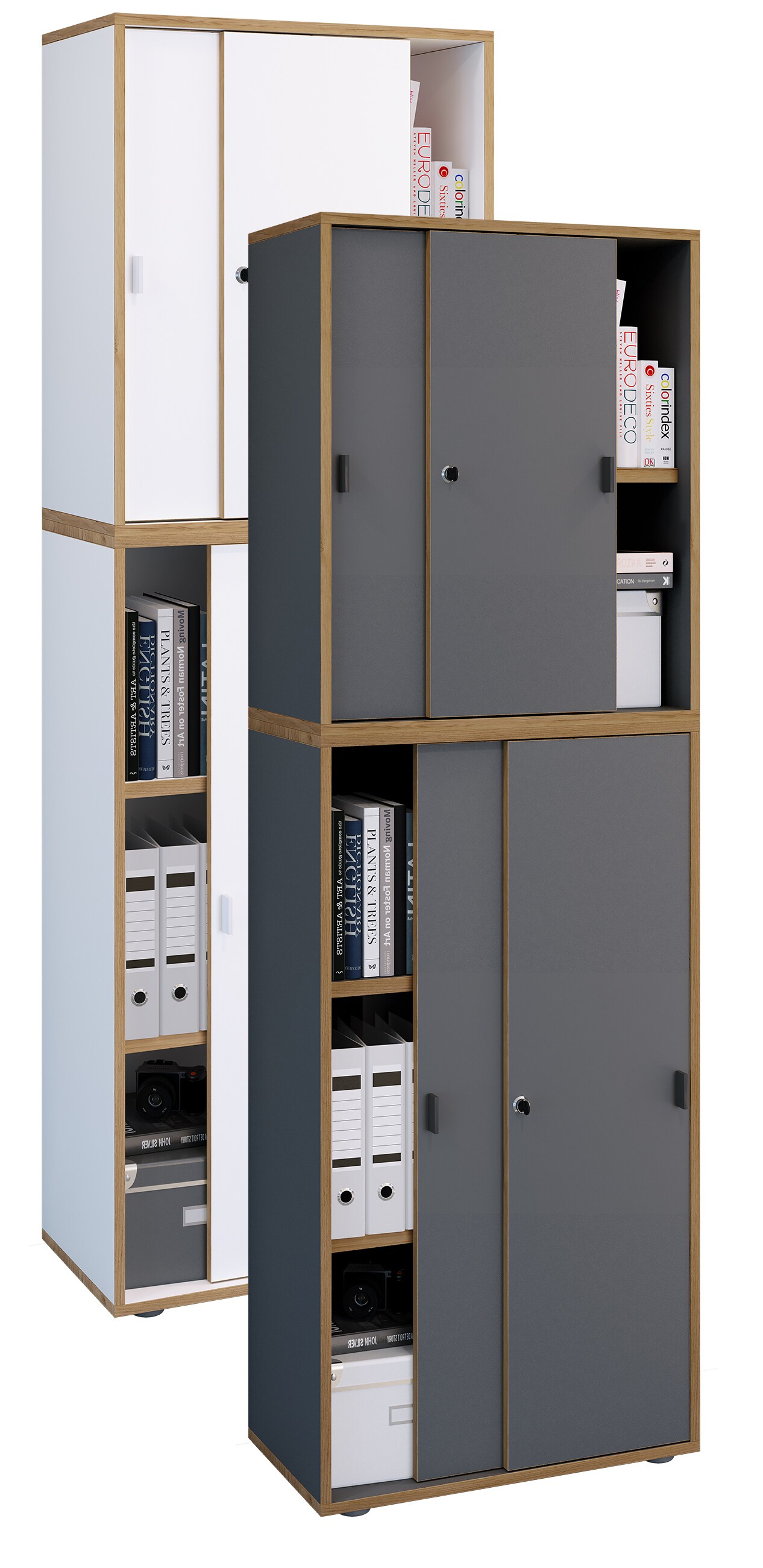 VCM Holz B&uuml;roschrank Ordner Aktenschrank B&uuml;rom&ouml;bel Schrank Salia 5-fach Breite 60 cm Schiebet&uuml;ren - Bild 1