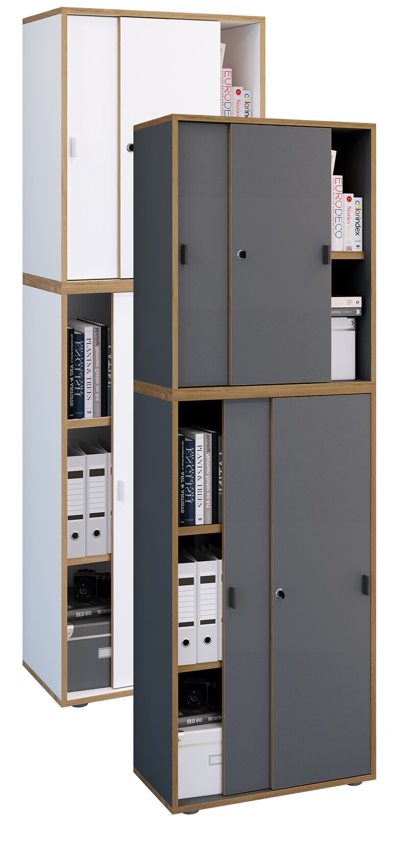 VCM Holz Büroschrank Ordner Aktenschrank Büromöbel Schrank Salia 5-fach Breite 60 cm Schiebetüren | 04051814445859