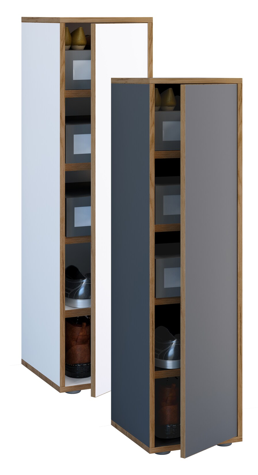 VCM Holz-Schuhschrank Maße: B. 30 x H. 110 x T. 33 cm Allzweckschrank 5 Fächer 1 Drehtür - Salia Breite 30 cm