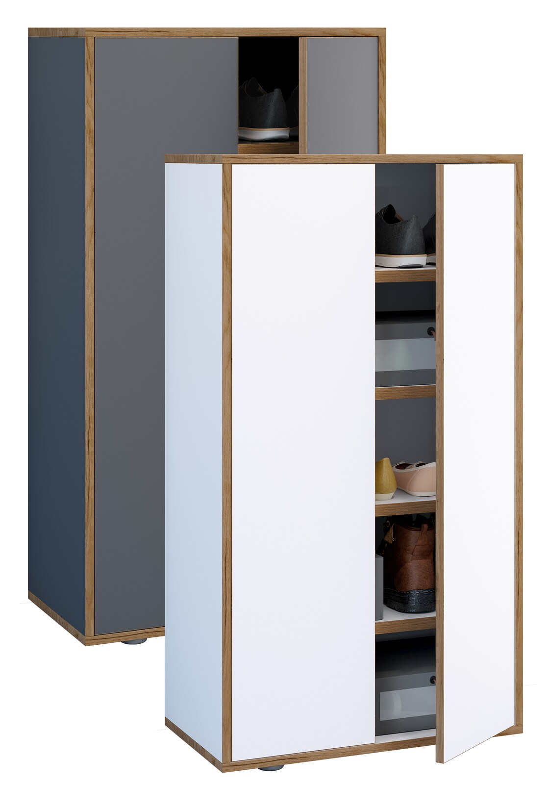 VCM Holz-Schuhschrank Maße: B. 60 x H. 110 x T. 33 cm Allzweckschrank 5 Fächer 2 Drehtüren - Salia Breite 60 cm