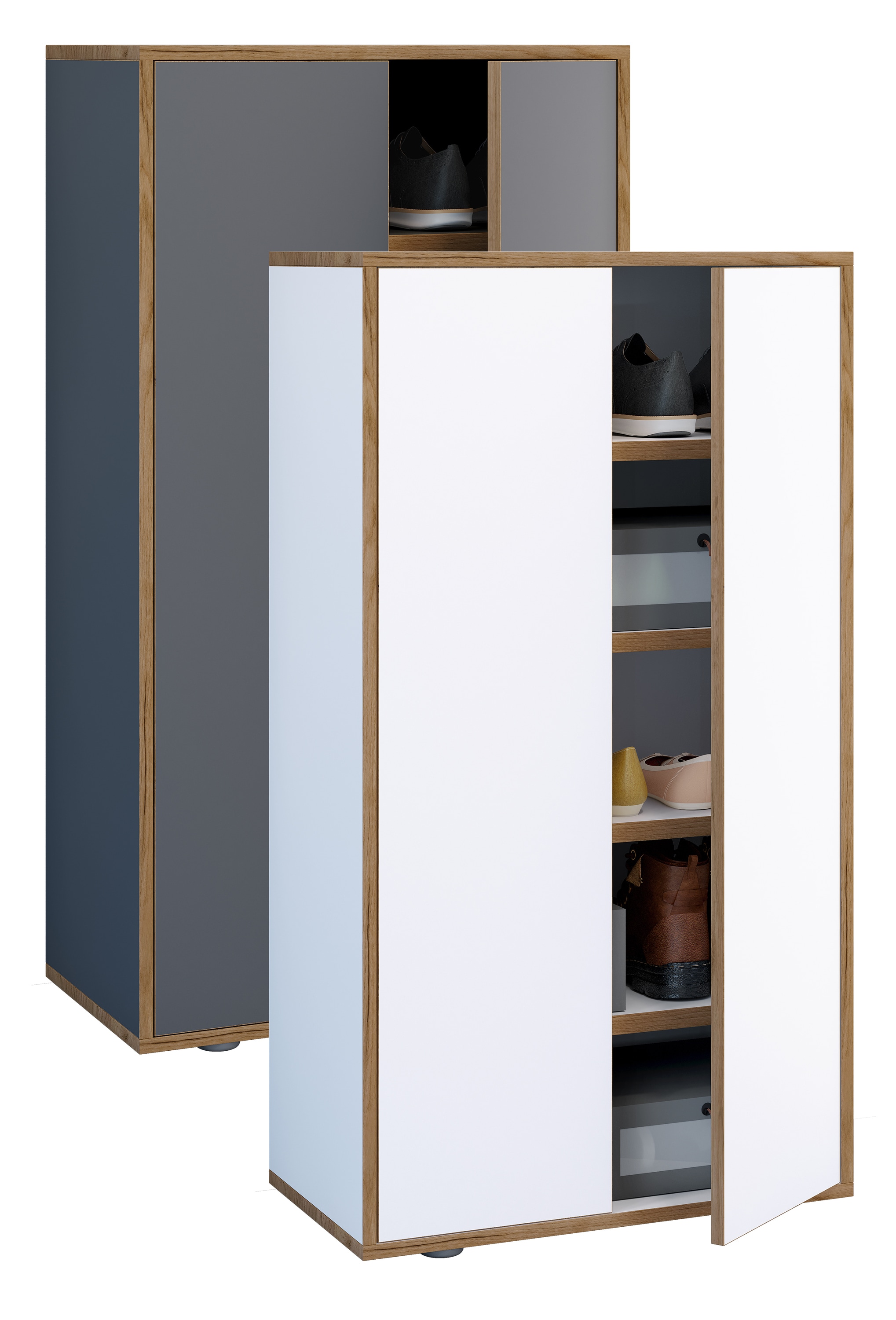 VCM Holz-Schuhschrank | Ma&szlig;e: B. 60 x H. 110 x T. 33 cm | Allzweckschrank | 5 F&auml;cher | 2 Dreht&uuml;ren - Salia Breite 60 cm - Bild 1