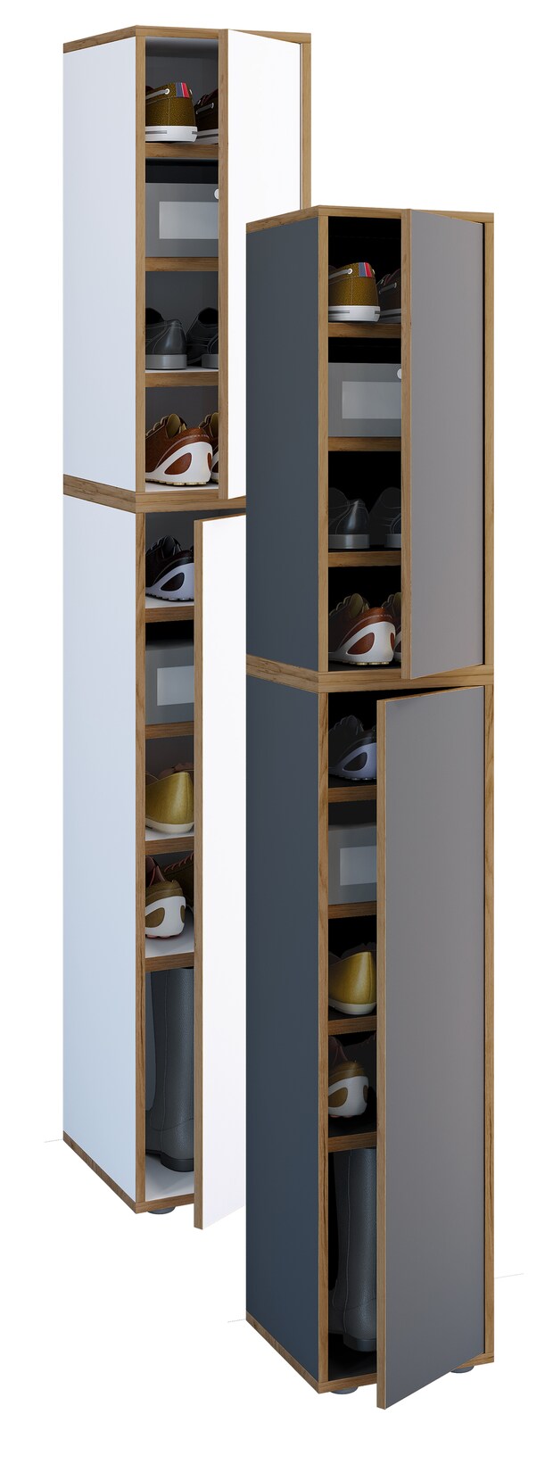 VCM Holz-Schuhschrank Maße: B. 30 x H. 183 x T. 33 cm Allzweckschrank 9 Fächer 2 Drehtüren - Salia Breite 30 cm