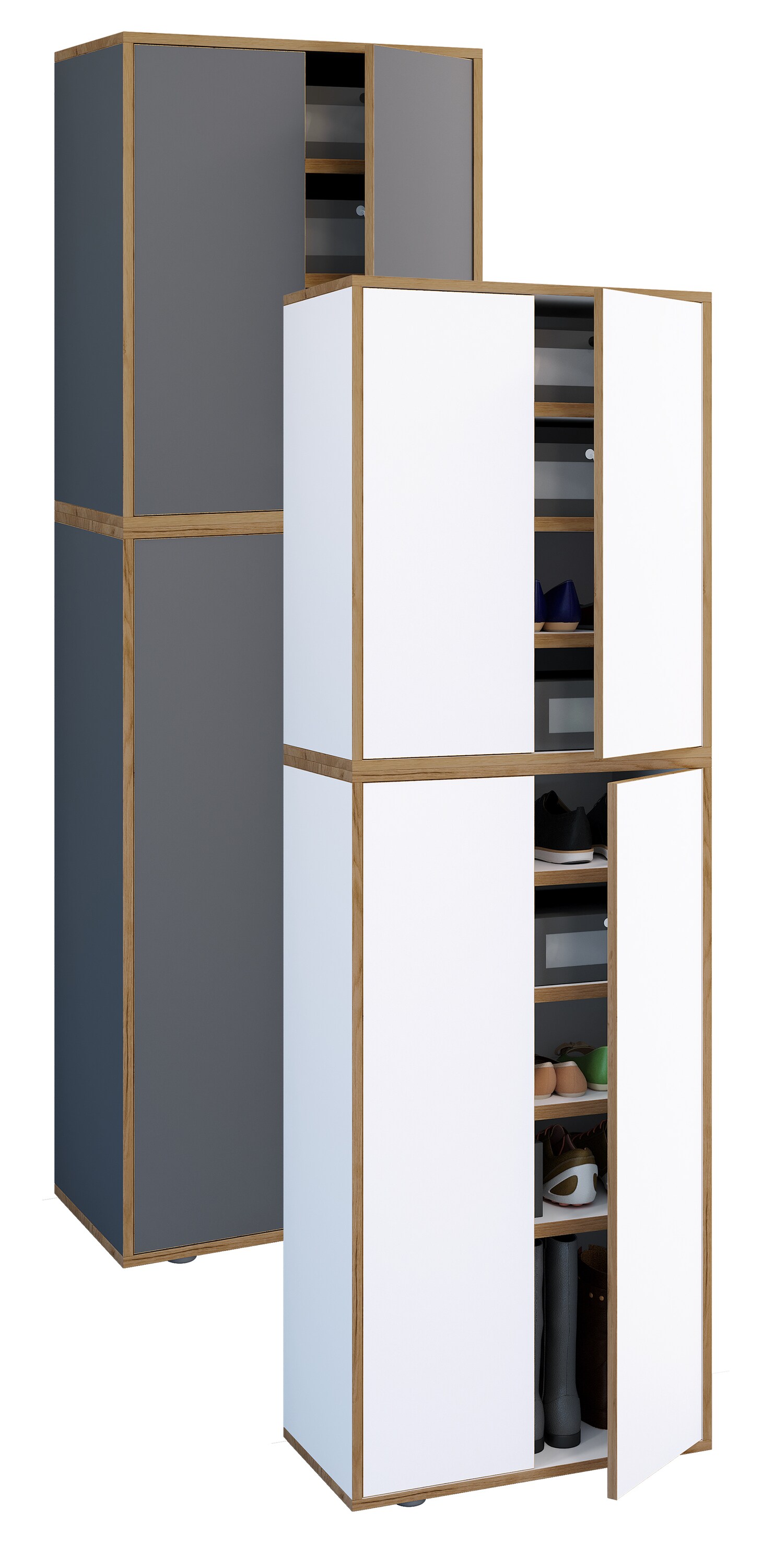 VCM Holz-Schuhschrank | Ma&szlig;e: B. 60 x H. 183 x T. 33 cm | Allzweckschrank | 9 F&auml;cher | 4 Dreht&uuml;ren - Salia Breite 60 cm - Bild 1