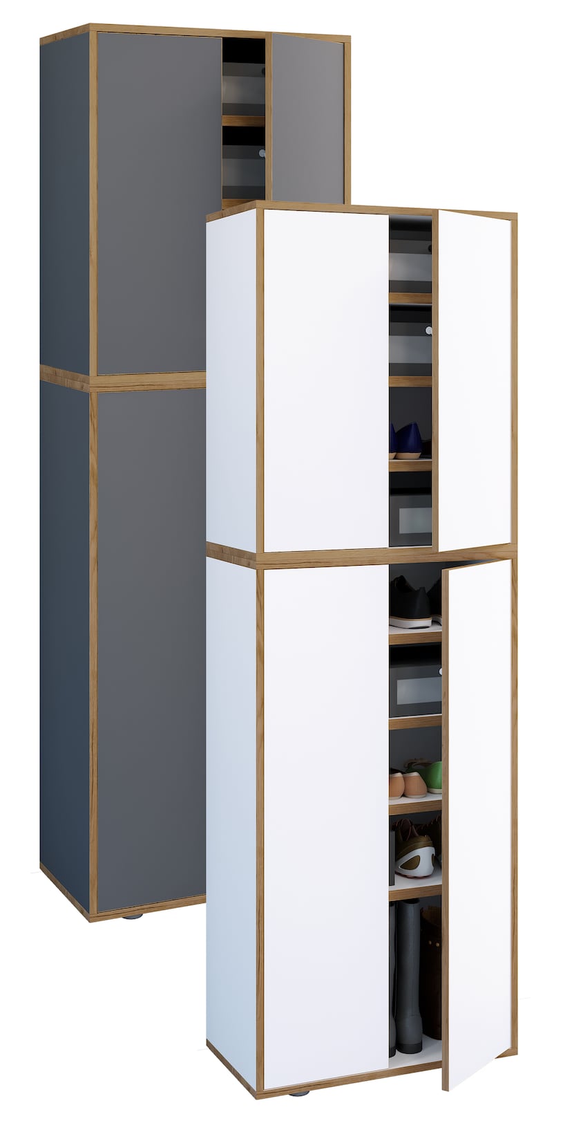 VCM Holz-Schuhschrank   Maße: B. 60 x H. 183 x T. 33 cm   Allzweckschrank   9 Fächer   4 Drehtüren – Salia Breite 60 cm | 04051814446337