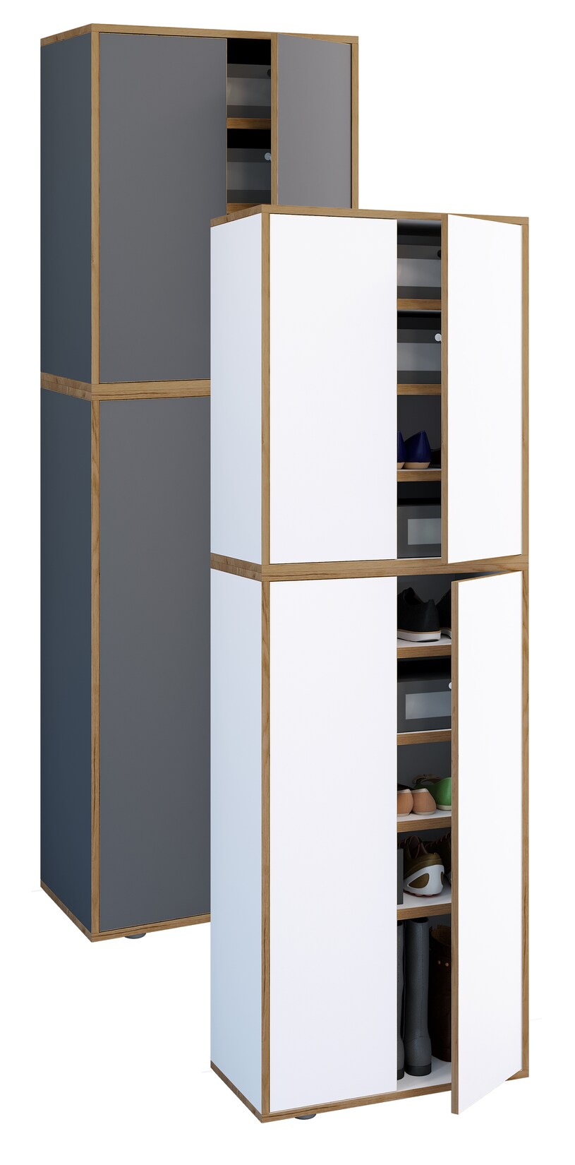 VCM Holz-Schuhschrank Maße: B. 60 x H. 183 x T. 33 cm Allzweckschrank 9 Fächer 4 Drehtüren - Salia Breite 60 cm