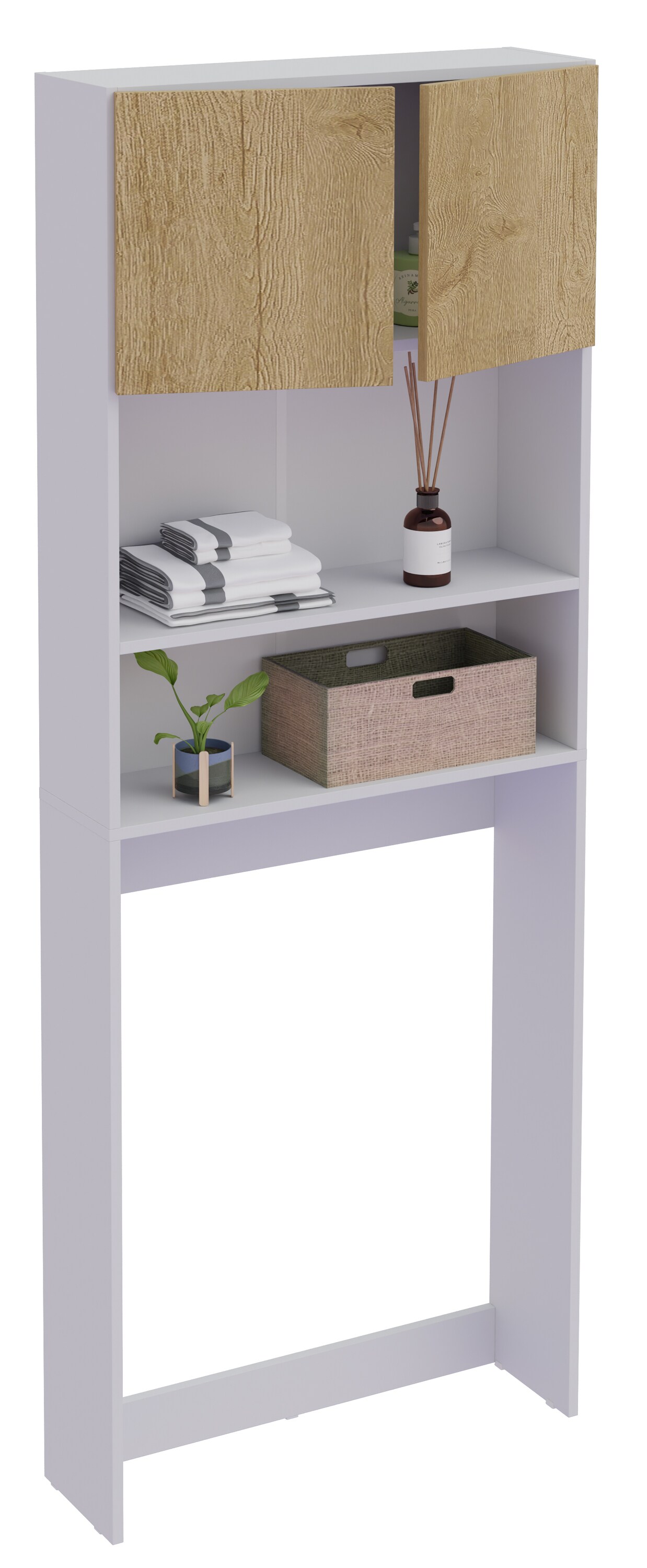 VCM Waschmaschinenschrank | Praktischer &Uuml;berbauschrank mit viel Stauraum | Ma&szlig;e ca. B. 70 x H. 182 x T. 21 cm | Waschmaschinenregal f&uuml;r Bad und Waschk&uuml;che | Waschmaschinen&uuml;berbauschrank- Goralo - Bild 1