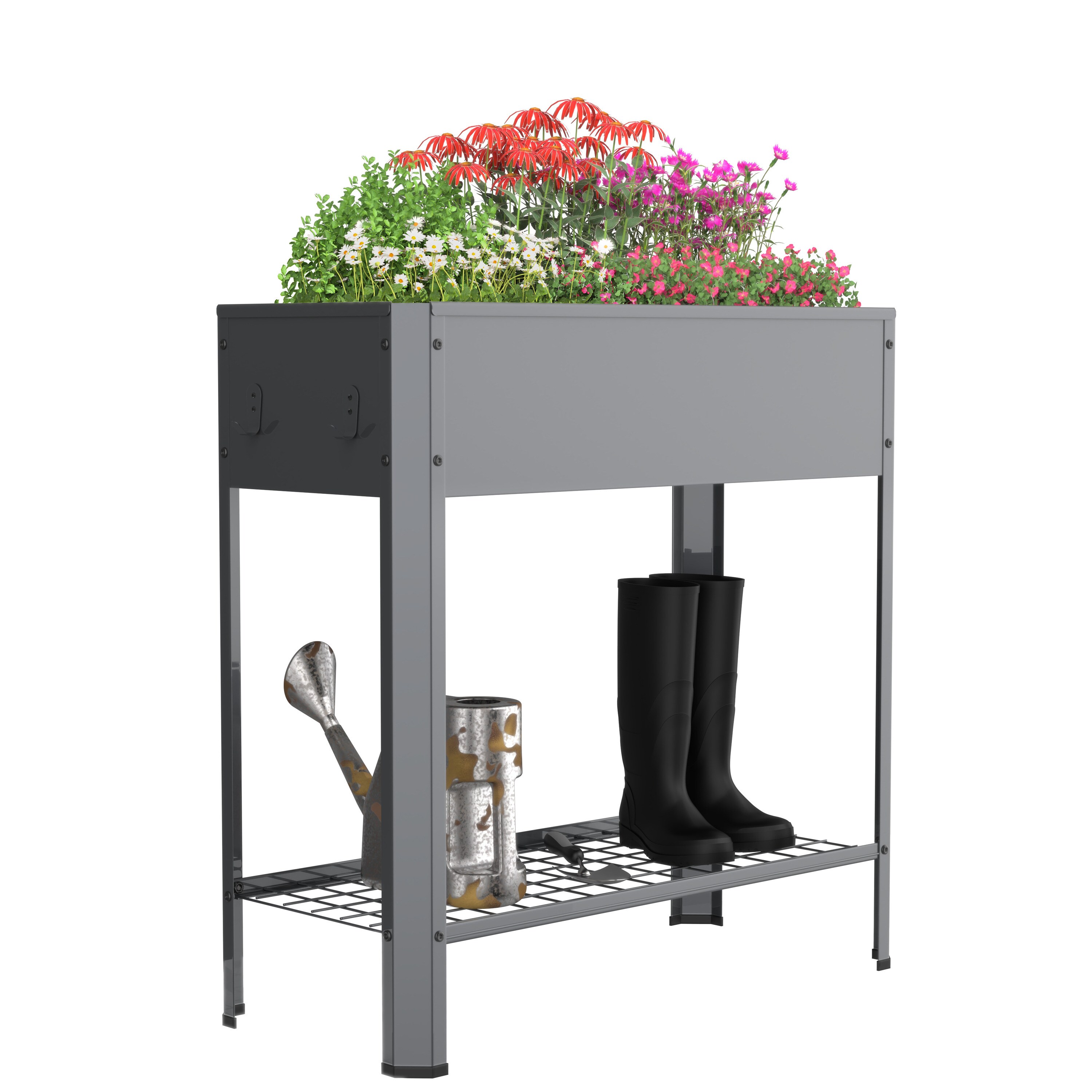 VCM Metall Hochbeet mit Ablage 80x35x80 cm, stehender Pflanzkasten f&uuml;r Balkon Terrasse Garten, Blumenkasten auf Beinen, Balora XL - Bild 1