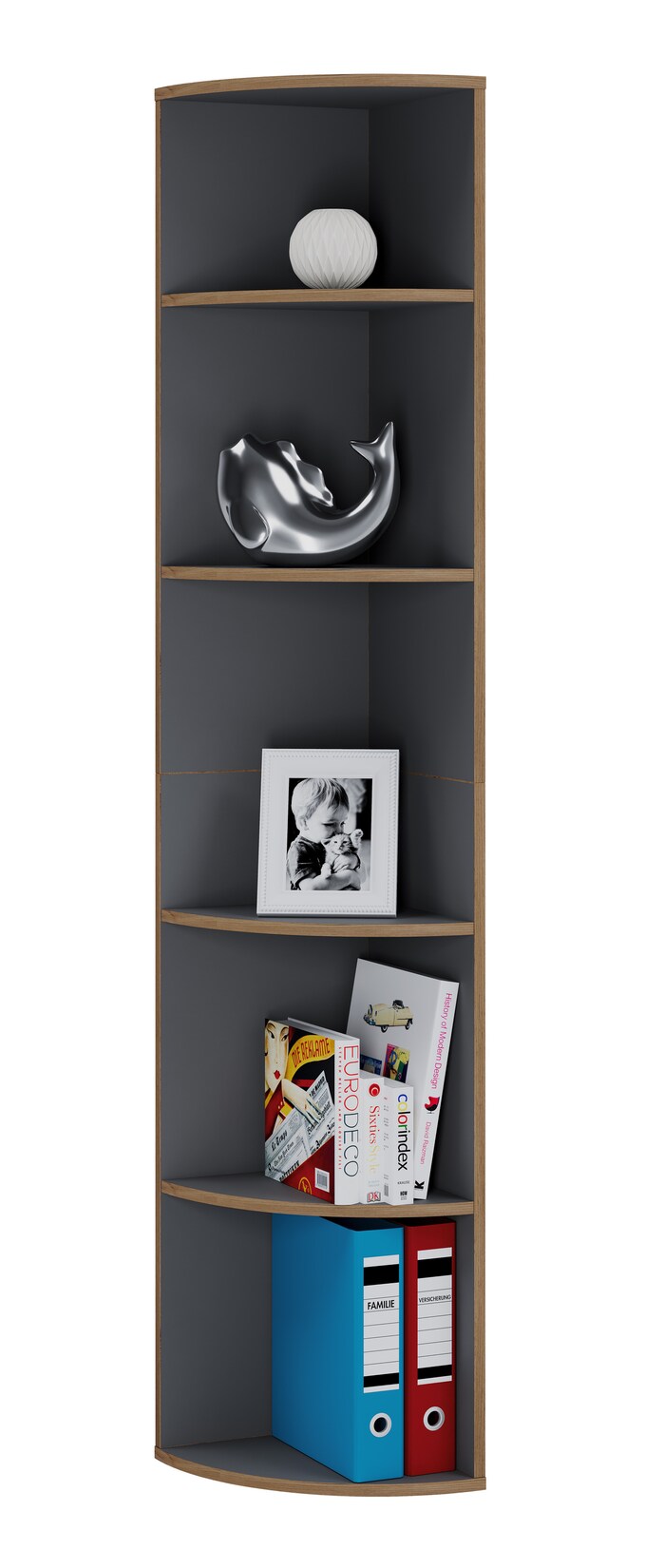 VCM Holzregal stehend   platzsparendes Eckregal   Maße Bücherregal ca. H. 183 x B. 33 x T. 33 cm   elegantes Regal   Büroregal – Salia 5fach | 04051814448065