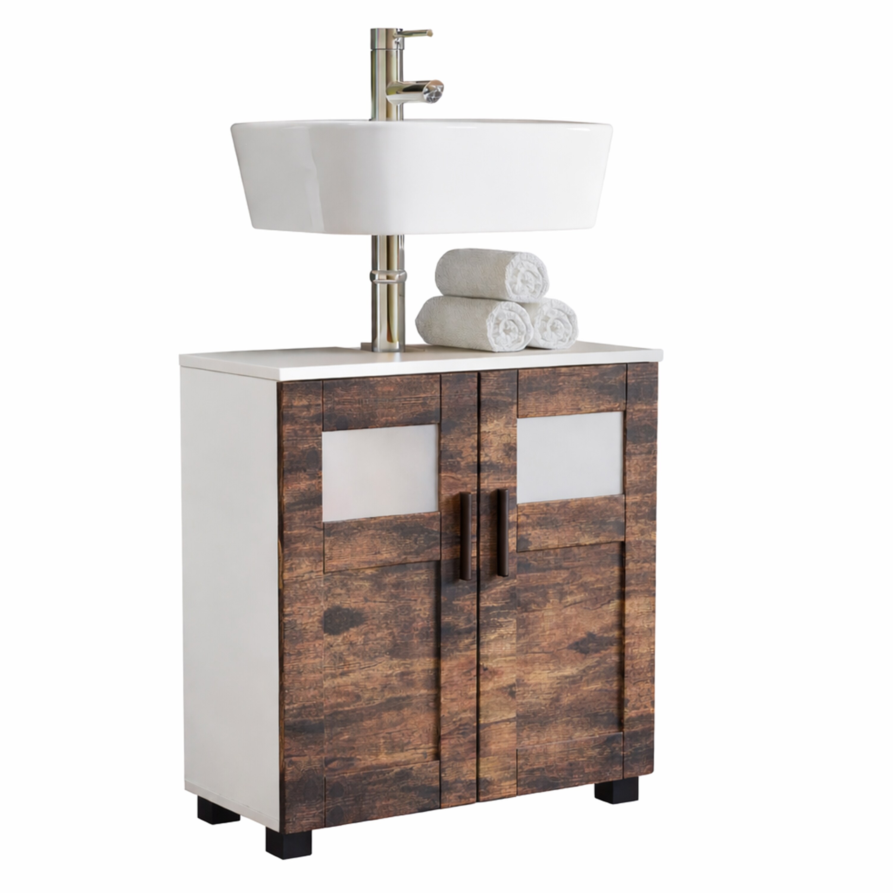 VCM Waschbeckenunterschrank, Holz Badschrank mit 2 Dreht&uuml;ren, H. 60 x B. 60 x T. 29 cm, Badunterschrank Nilari - Bild 1