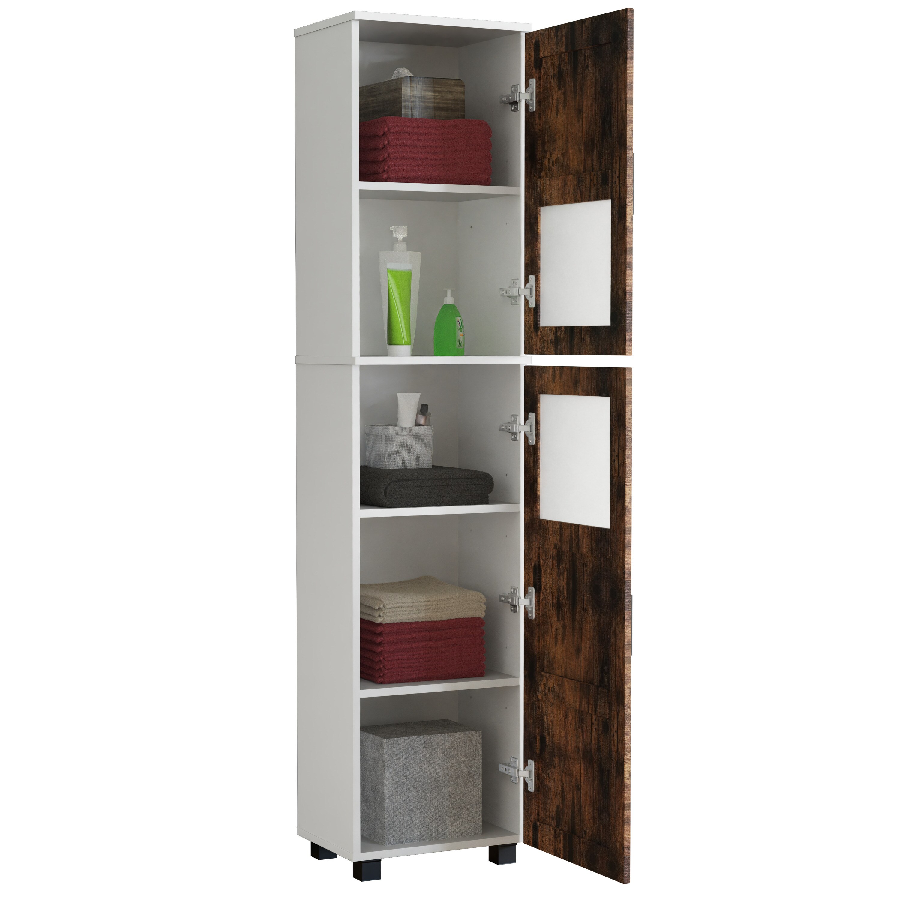 VCM Holz-Badezimmerschrank - Hochschrank mit zwei Dreht&uuml;ren, Ma&szlig;e ca. H. 165 x B. 38 x T. 28 cm, robustes Badm&ouml;bel f&uuml;r mehr Stauraum, Kommode Nilari - Bild 1