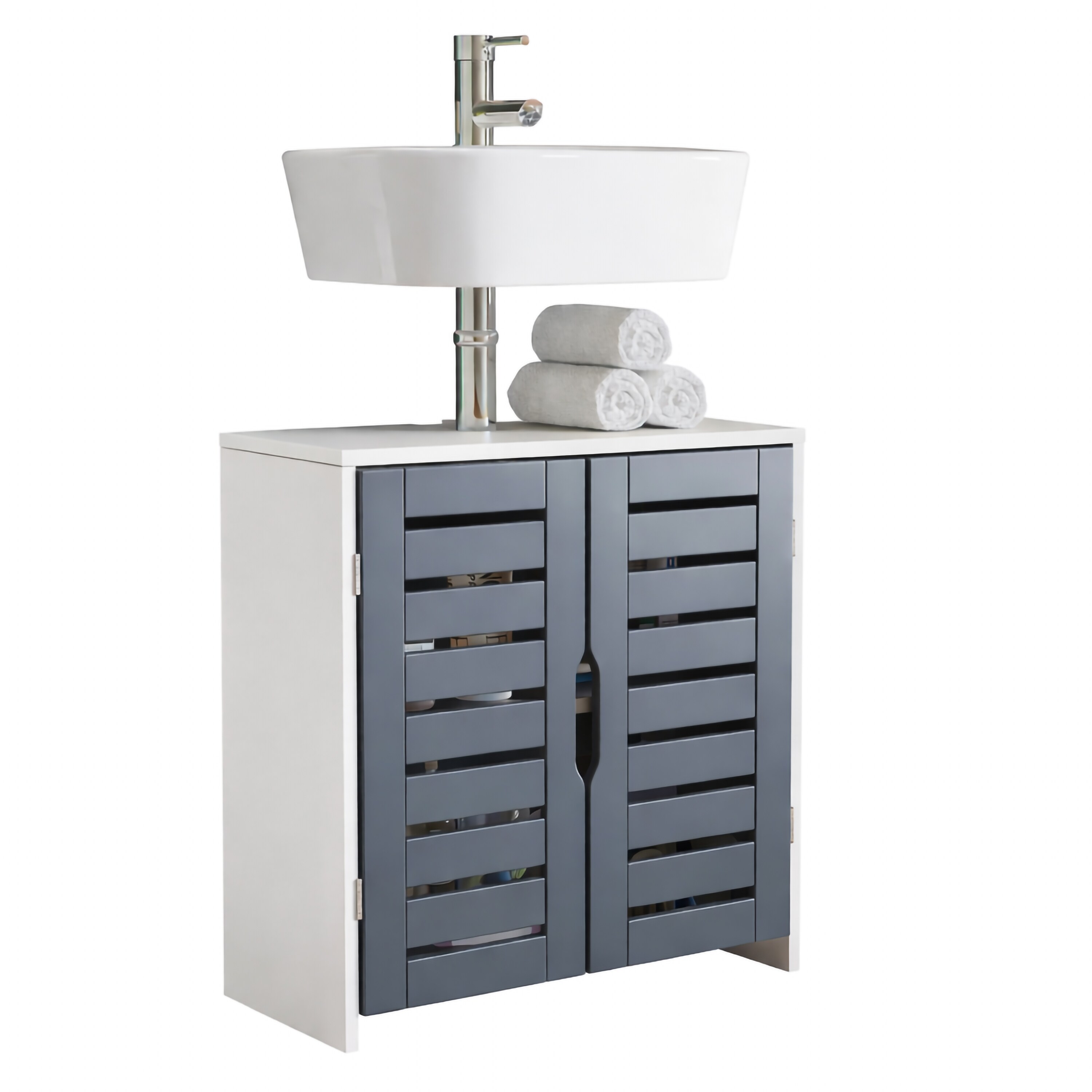 VCM Waschbeckenunterschrank, Holz Badschrank mit 2 Dreht&uuml;ren, 60 x 60 x 29 cm, Badunterschrank Flonali - Bild 1