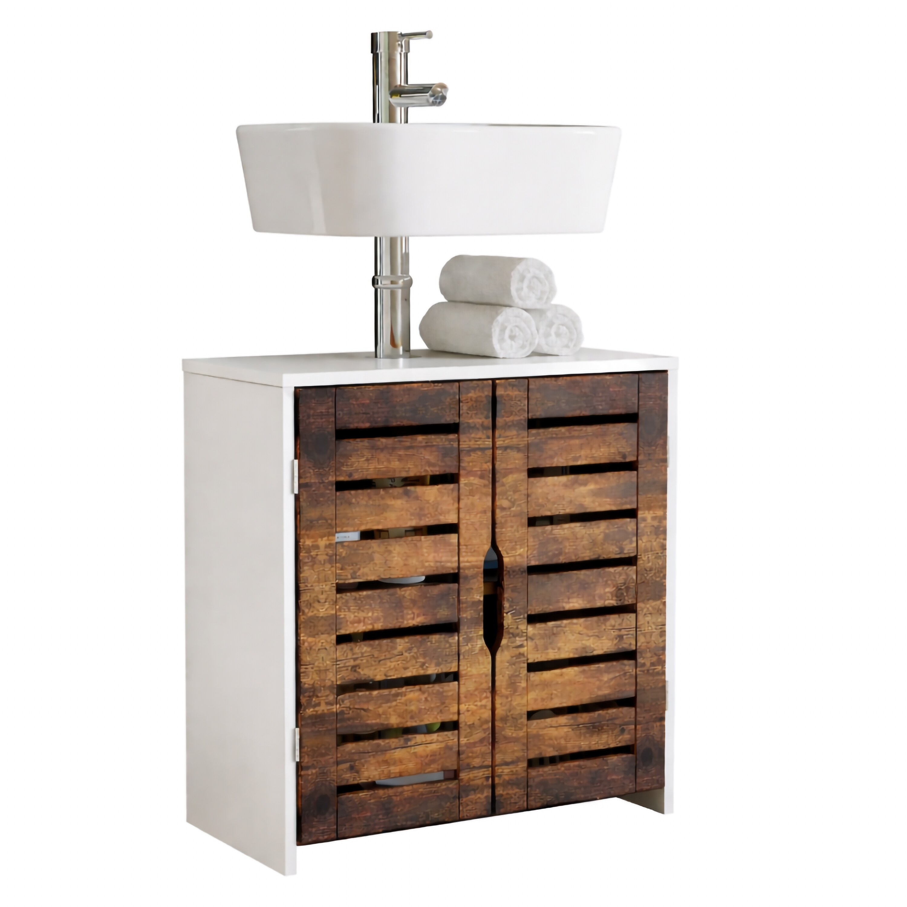 VCM Waschbeckenunterschrank, Holz Badschrank mit 2 Dreht&uuml;ren, H. 60 x B. 60 x T. 29 cm, Badunterschrank Flonali - Bild 1