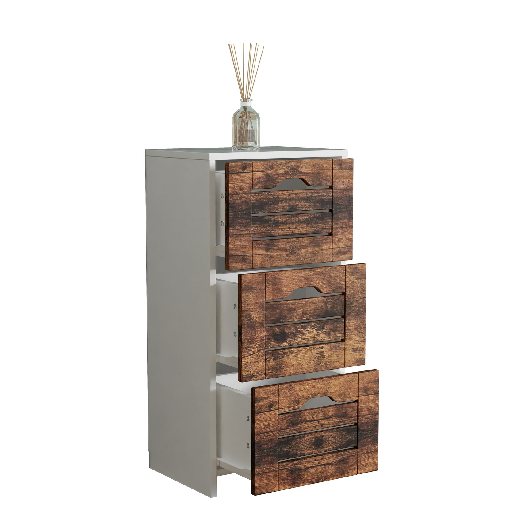 VCM Midischrank – schmaler Badschrank mit 3 Schubladen, H. 76 x B. 38 x T. 28 cm, kompakte Aufbewahrung für Badezimmer, Badmöbel Schubladenkommode, Flonali