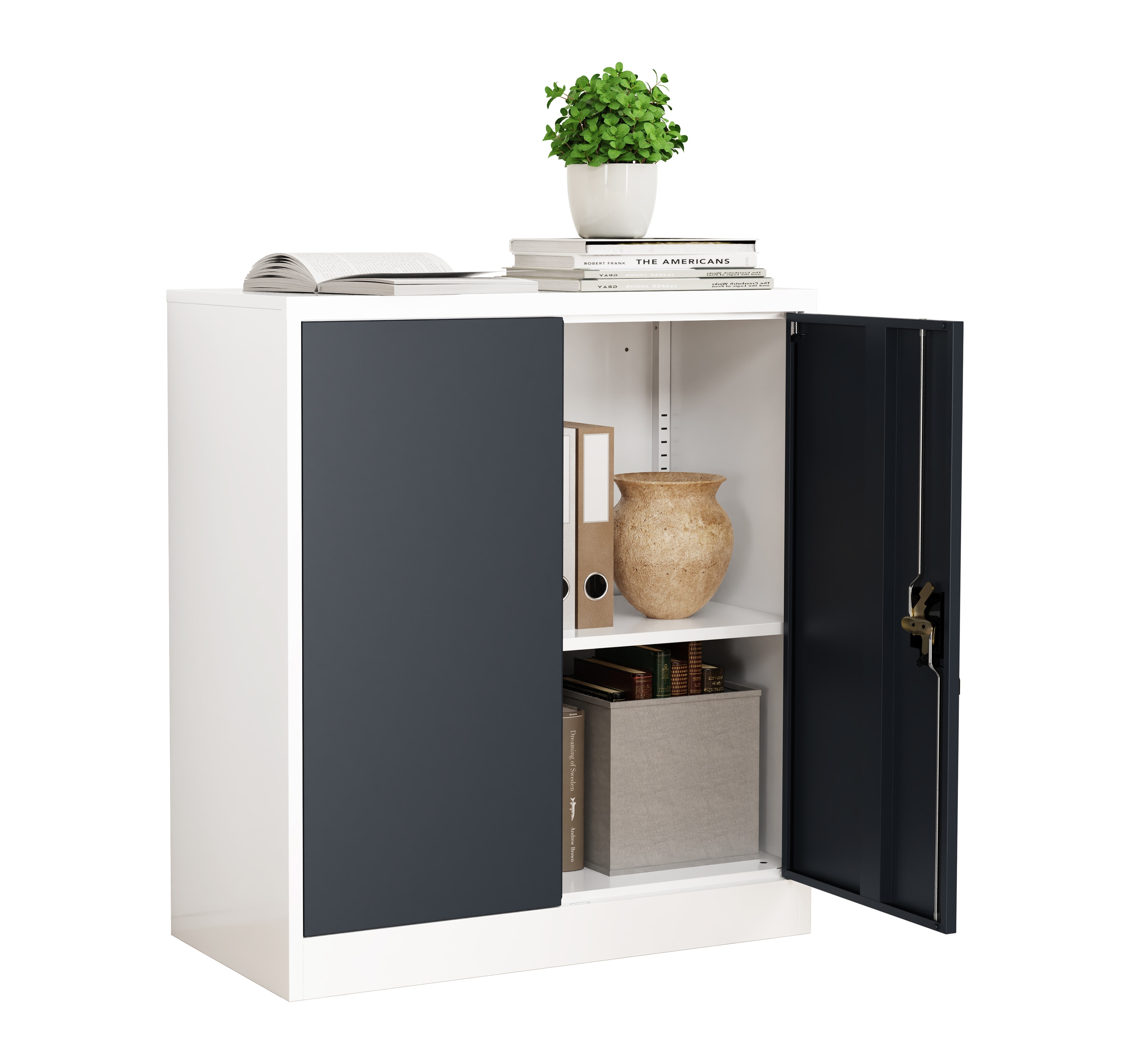 VCM Metall B&uuml;roschrank H. 90 x B. 80 x T. 40 cm / Aktenschrank B&uuml;rom&ouml;bel f&uuml;r Ordner / Stahlschrank abschlie&szlig;bar / Fl&uuml;gelt&uuml;rschrank  Malivo 2 fach mit Dreht&uuml;ren - Bild 1