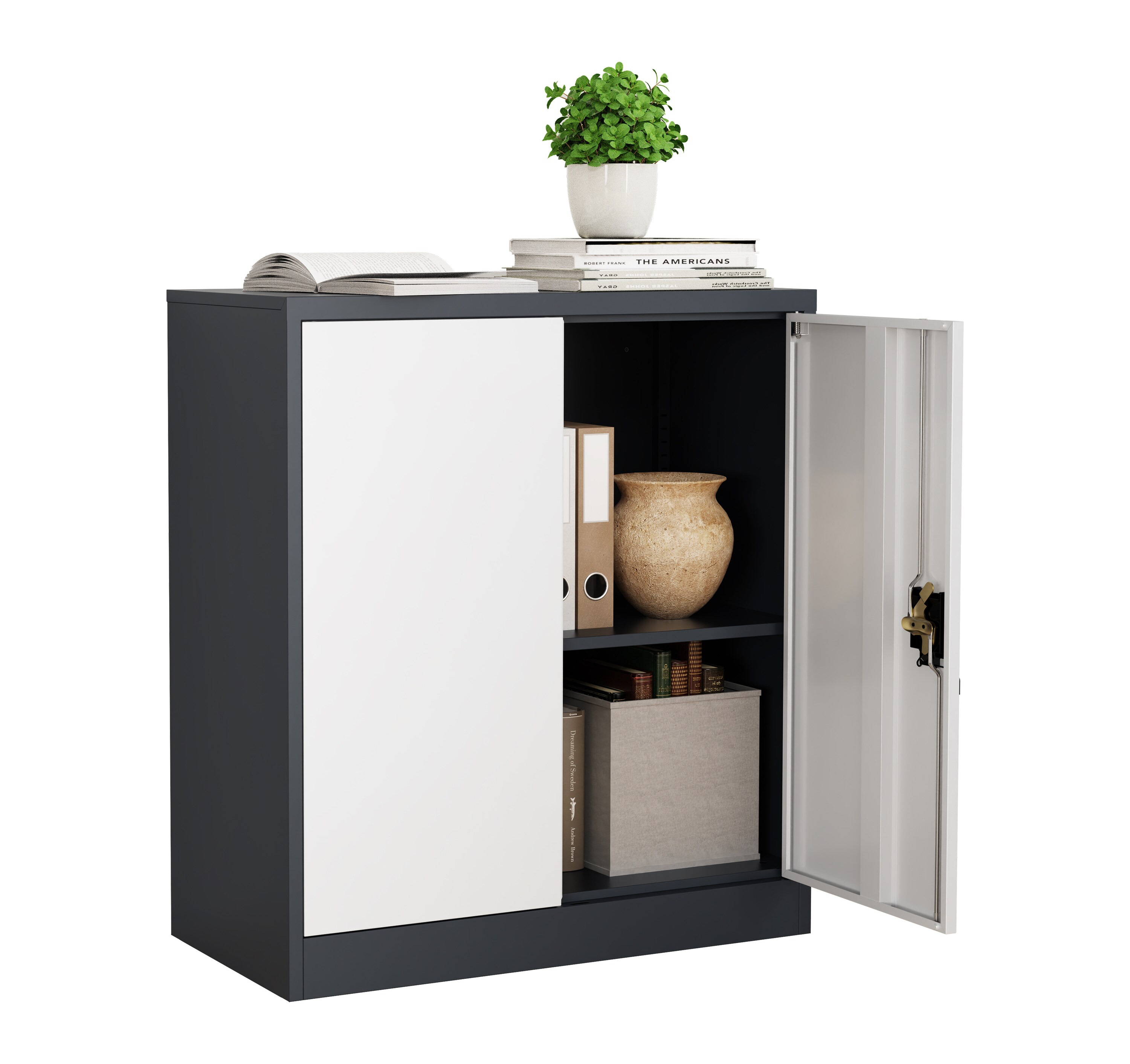 VCM Metall B&uuml;roschrank H. 90 x B. 80 x T. 40 cm / Aktenschrank B&uuml;rom&ouml;bel f&uuml;r Ordner / Stahlschrank abschlie&szlig;bar / Fl&uuml;gelt&uuml;rschrank  Malivo 2 fach mit Dreht&uuml;ren - Bild 1