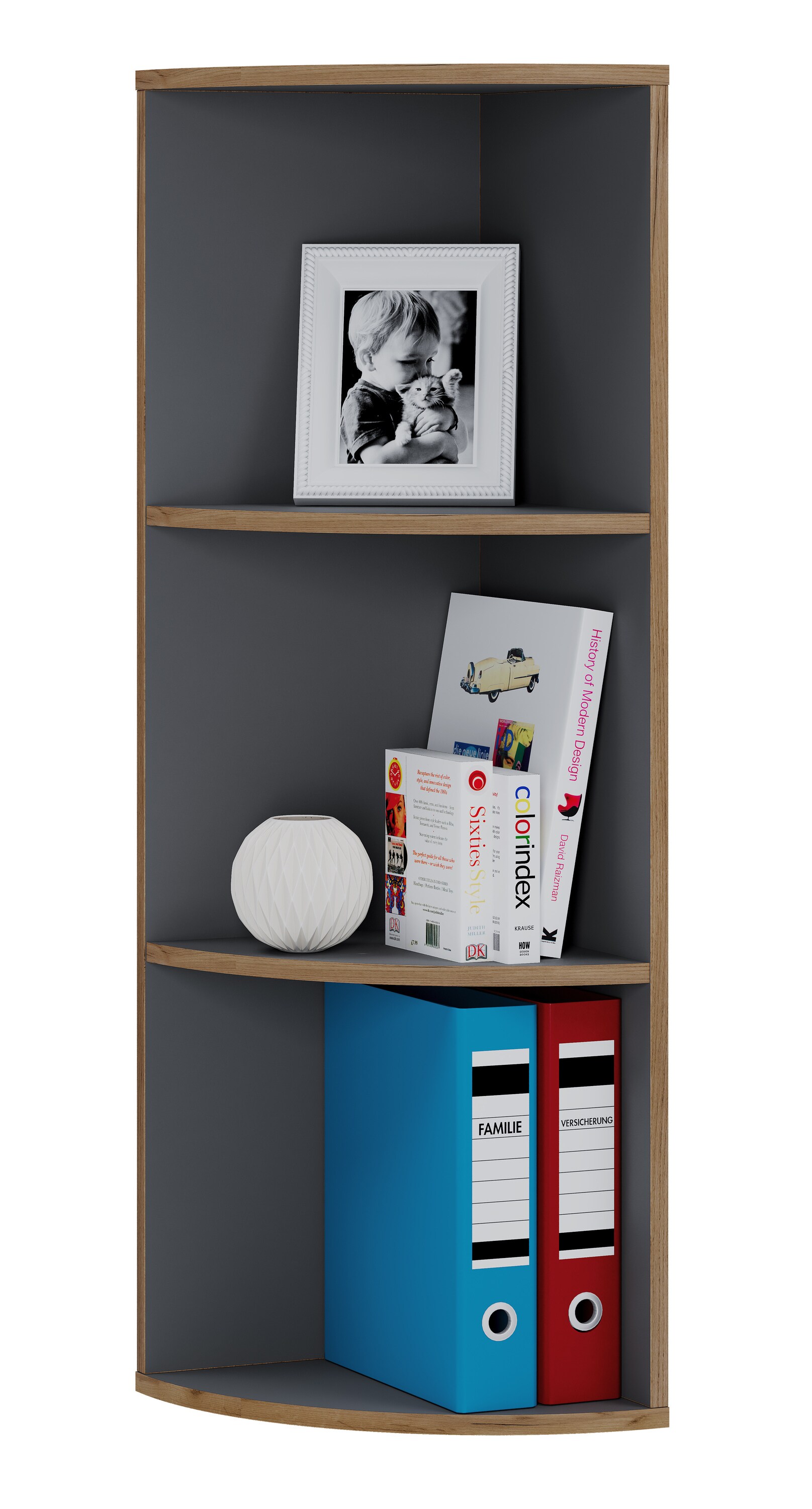 VCM Holzregal stehend | platzsparendes Eckregal | Ma&szlig;e B&uuml;cherregal ca. H. 110 x B. 33 x T. 33 cm | elegantes Regal | B&uuml;roregal &ndash; Salia 3fach - Bild 1