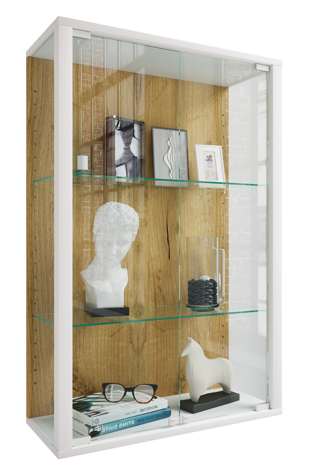 VCM Glasvitrine hängend   Vitrine Glas mit ESG-Sicherheitsglas   Maße: H. 80 x B. 60 x T. 25 cm   Hängevitrine Glas   Modern und platzsparend   Glas Vitrinenschrank – Udina M | 04051814448591