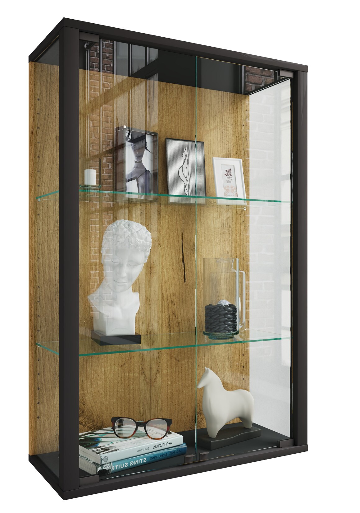 VCM Glasvitrine hängend Vitrine Glas mit ESG-Sicherheitsglas Maße: H. 80 x B. 60 x T. 25 cm Hängevitrine Glas Modern und platzsparend Glas Vitrinenschrank - Udina M