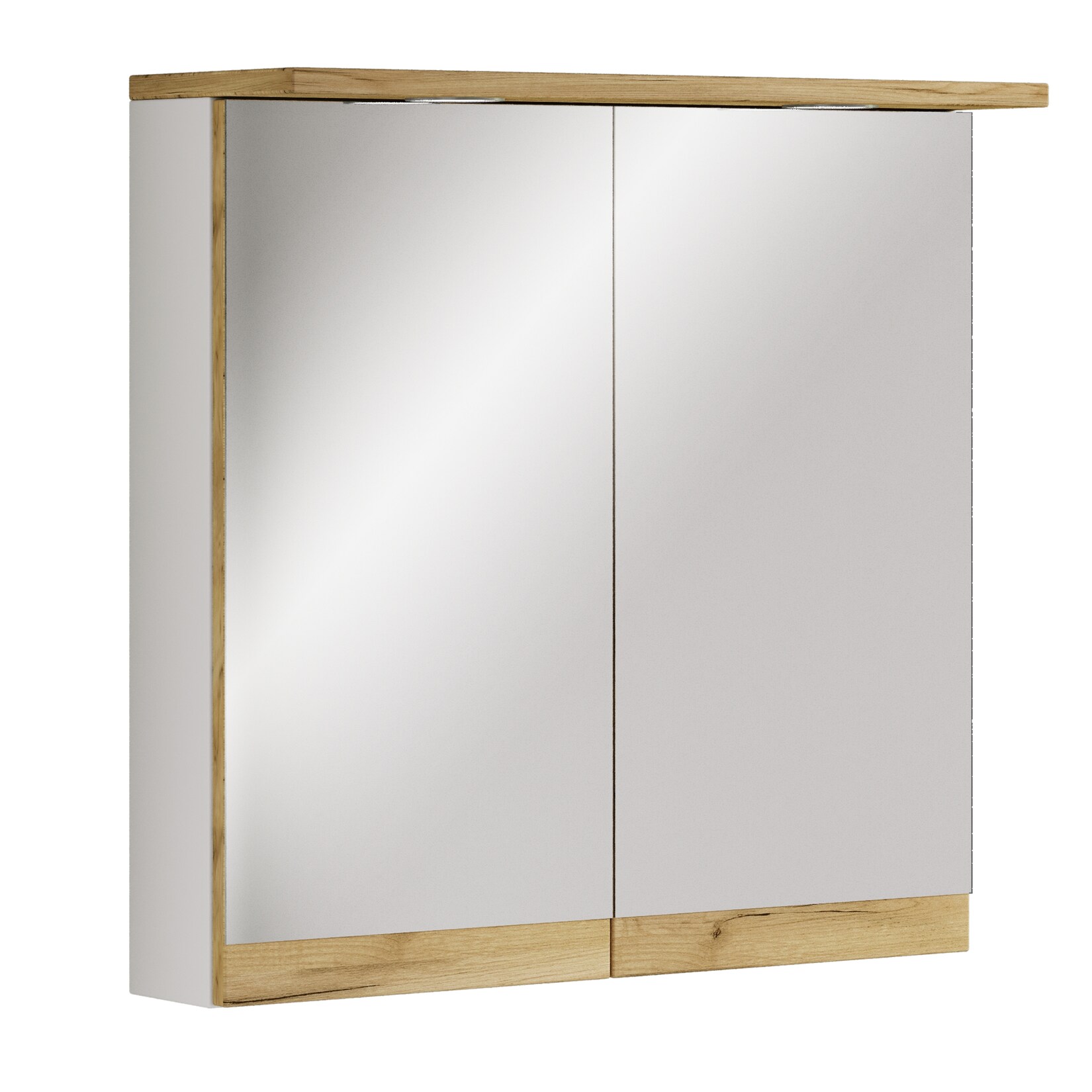 VCM Badspiegelschrank mit Beleuchtung und Steckdose – Spiegelschrank Bad mit 2 Türen und 2 Fächern – Badezimmerschrank hängend – H. 59 x B. 60 x T. 23 cm, Cosila