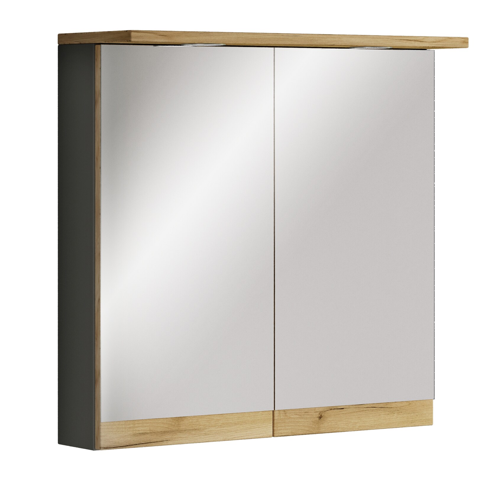 VCM Badspiegelschrank mit Beleuchtung und Steckdose – Spiegelschrank Bad mit 2 Türen und 2 Fächern – Badezimmerschrank hängend – H. 59 x B. 60 x T. 23 cm, Cosila